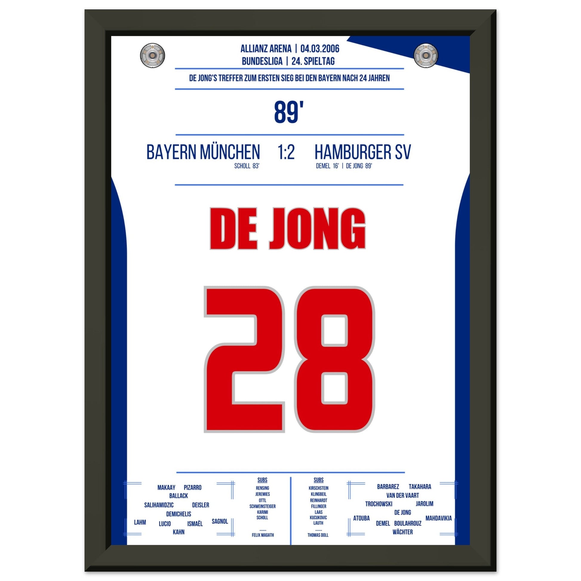 De Jong's Treffer zum ersten Hamburger Sieg gegen Bayern nach 24 Jahren in 2006 A4-21x29.7-cm-8x12-Schwarzer-Aluminiumrahmen