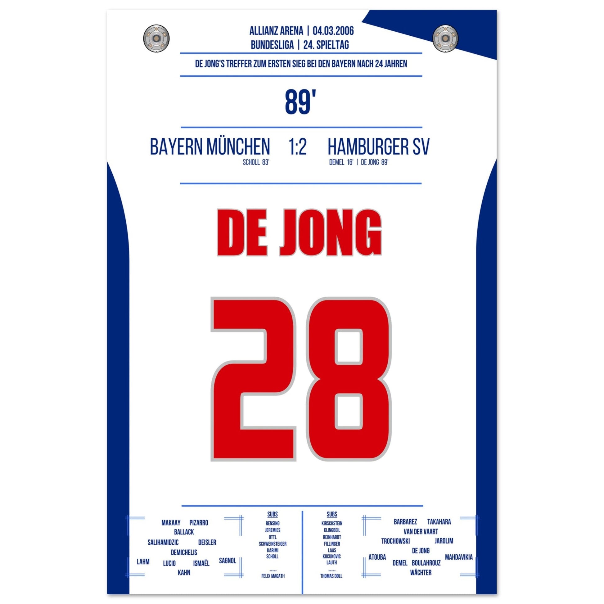 De Jong's Treffer zum ersten Hamburger Sieg gegen Bayern nach 24 Jahren in 2006 60x90-cm-24x36-Ohne-Rahmen