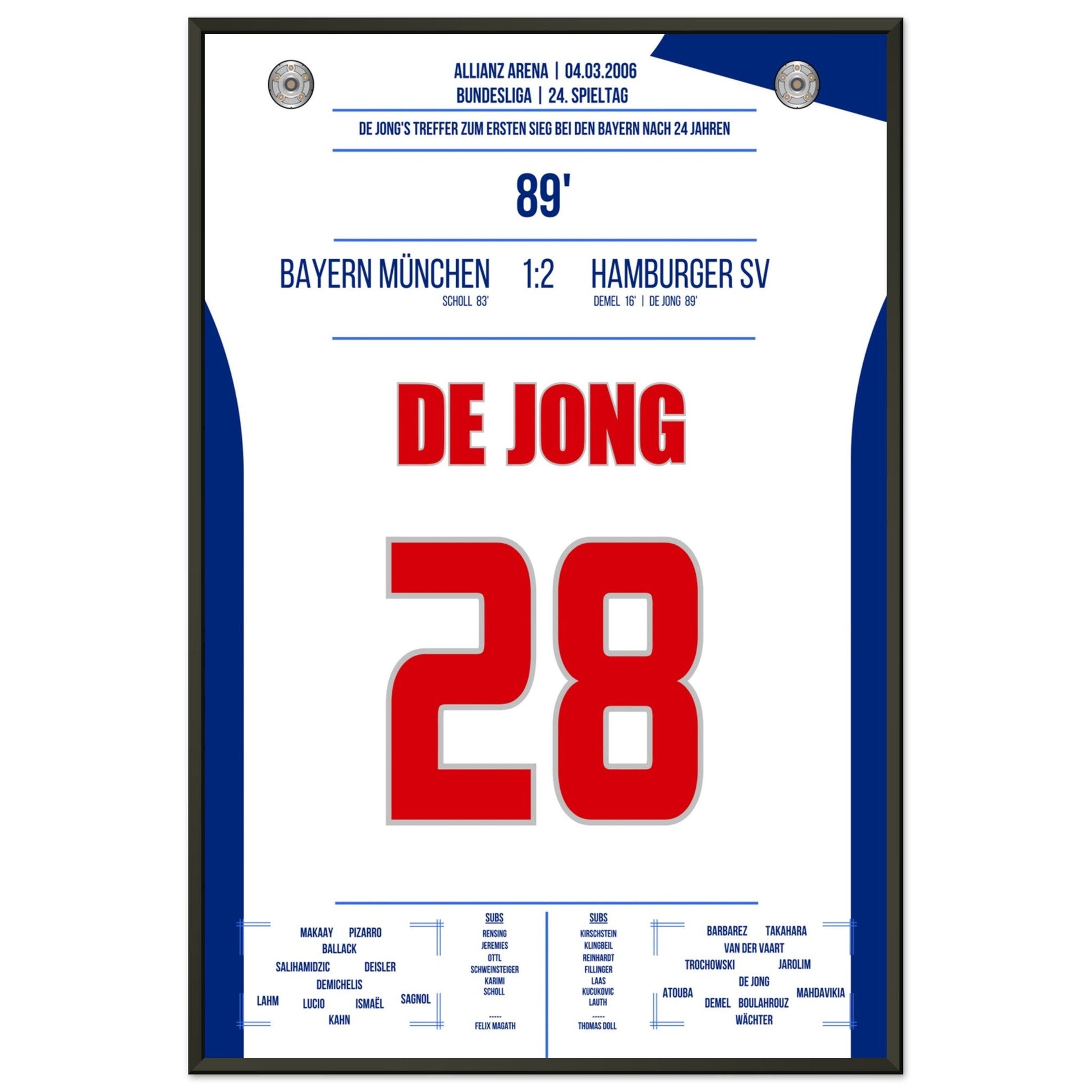 De Jong's Treffer zum ersten Hamburger Sieg gegen Bayern nach 24 Jahren in 2006 60x90-cm-24x36-Schwarzer-Aluminiumrahmen