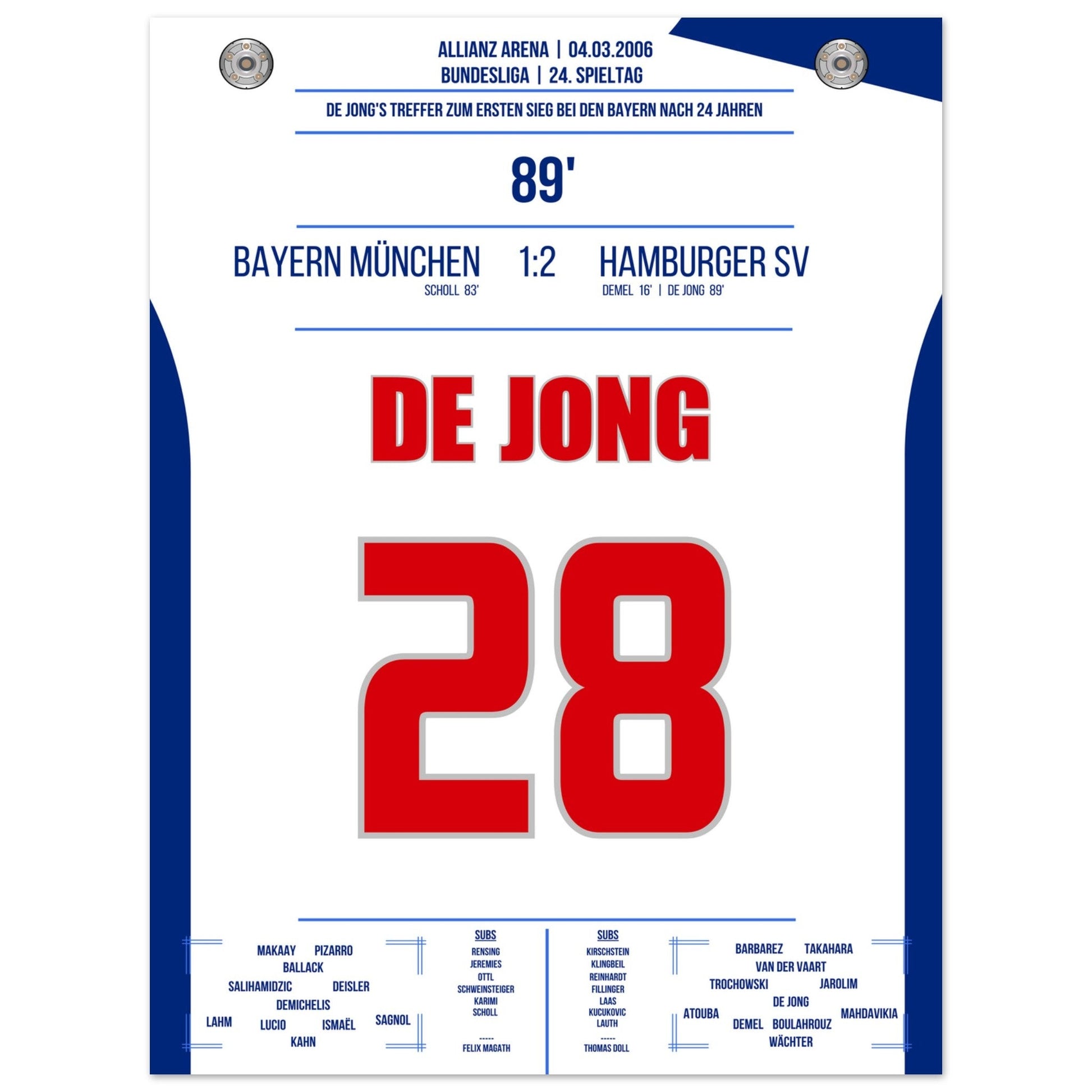 De Jong's Treffer zum ersten Hamburger Sieg gegen Bayern nach 24 Jahren in 2006 30x40-cm-12x16-Ohne-Rahmen