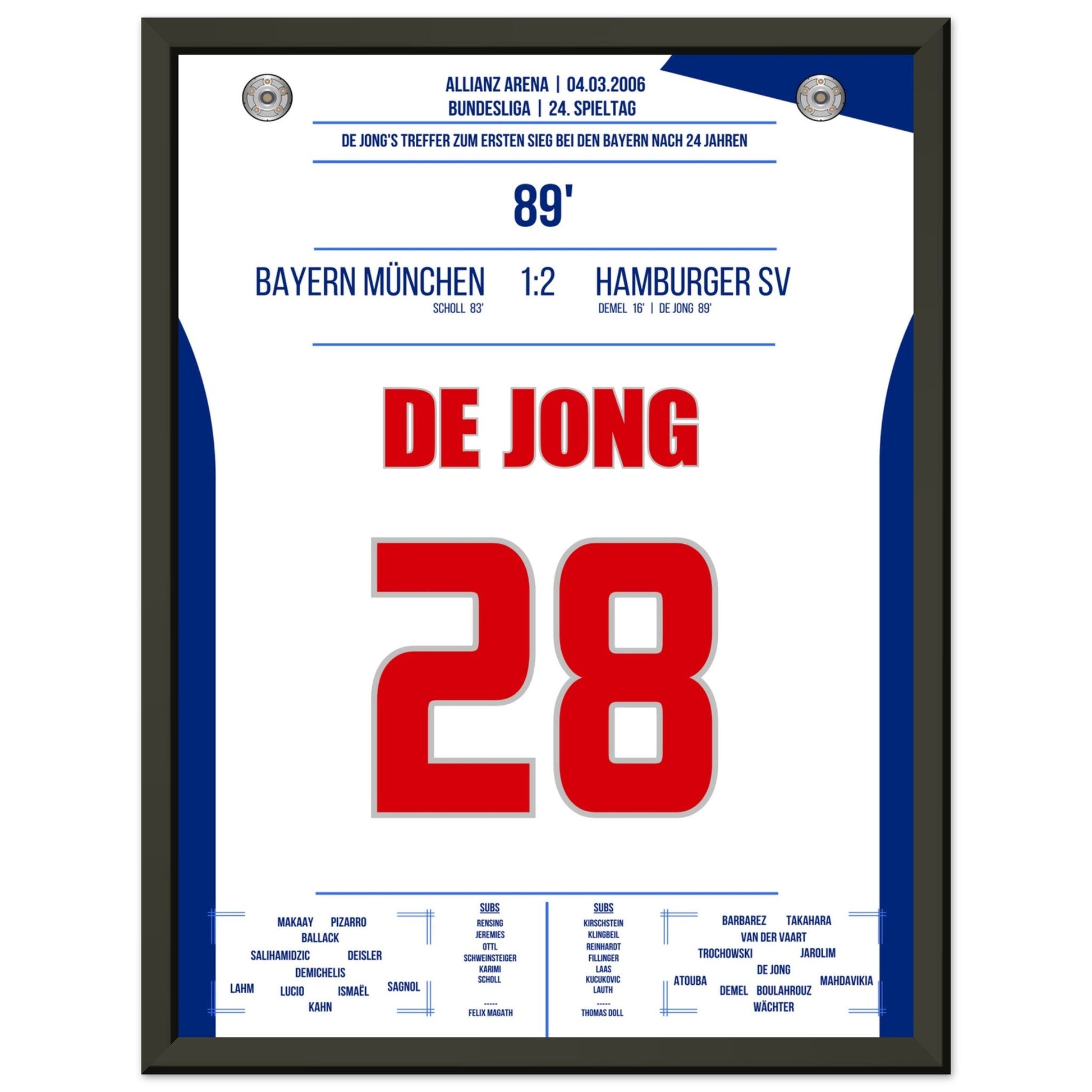 De Jong's Treffer zum ersten Hamburger Sieg gegen Bayern nach 24 Jahren in 2006 30x40-cm-12x16-Schwarzer-Aluminiumrahmen