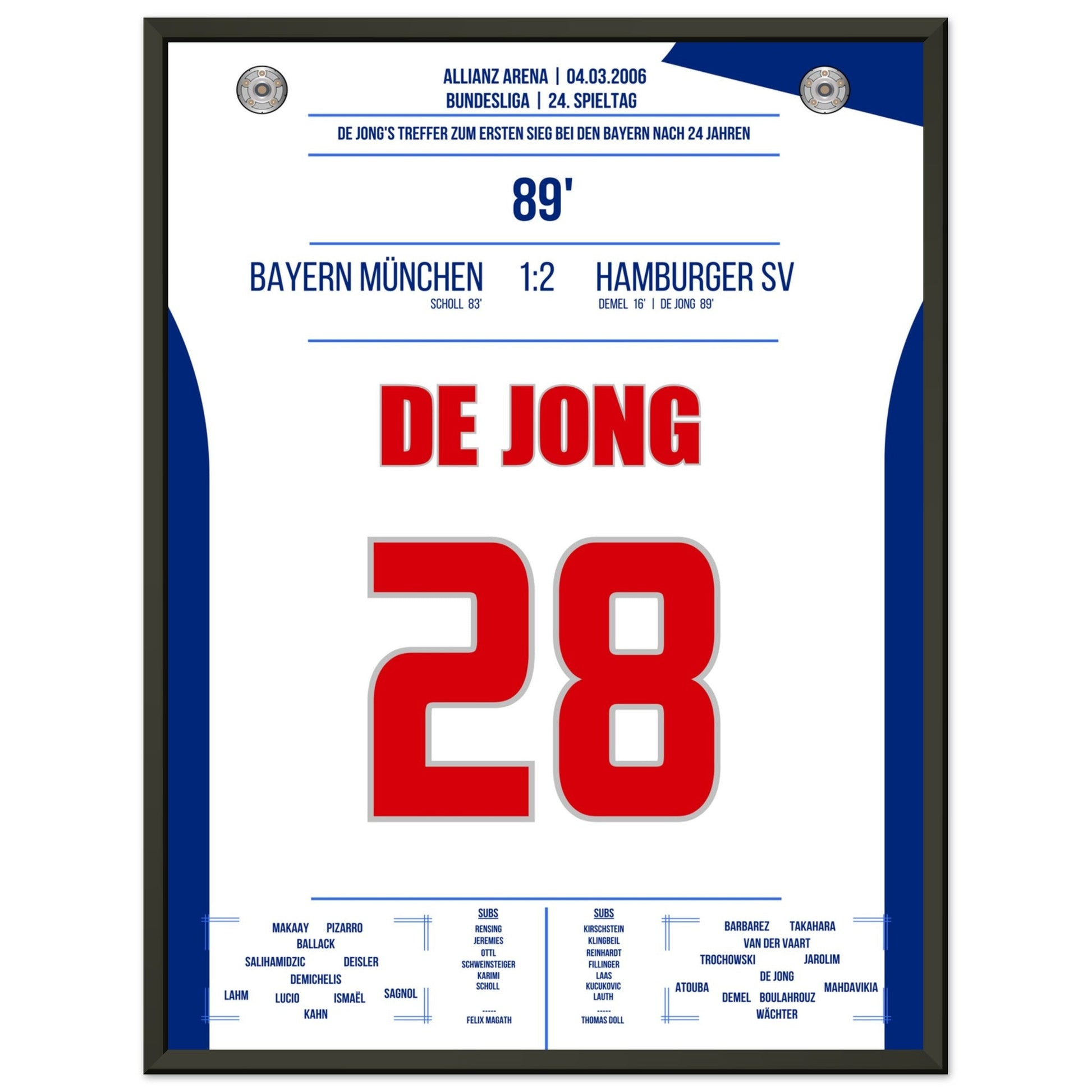 De Jong's Treffer zum ersten Hamburger Sieg gegen Bayern nach 24 Jahren in 2006 45x60-cm-18x24-Schwarzer-Aluminiumrahmen