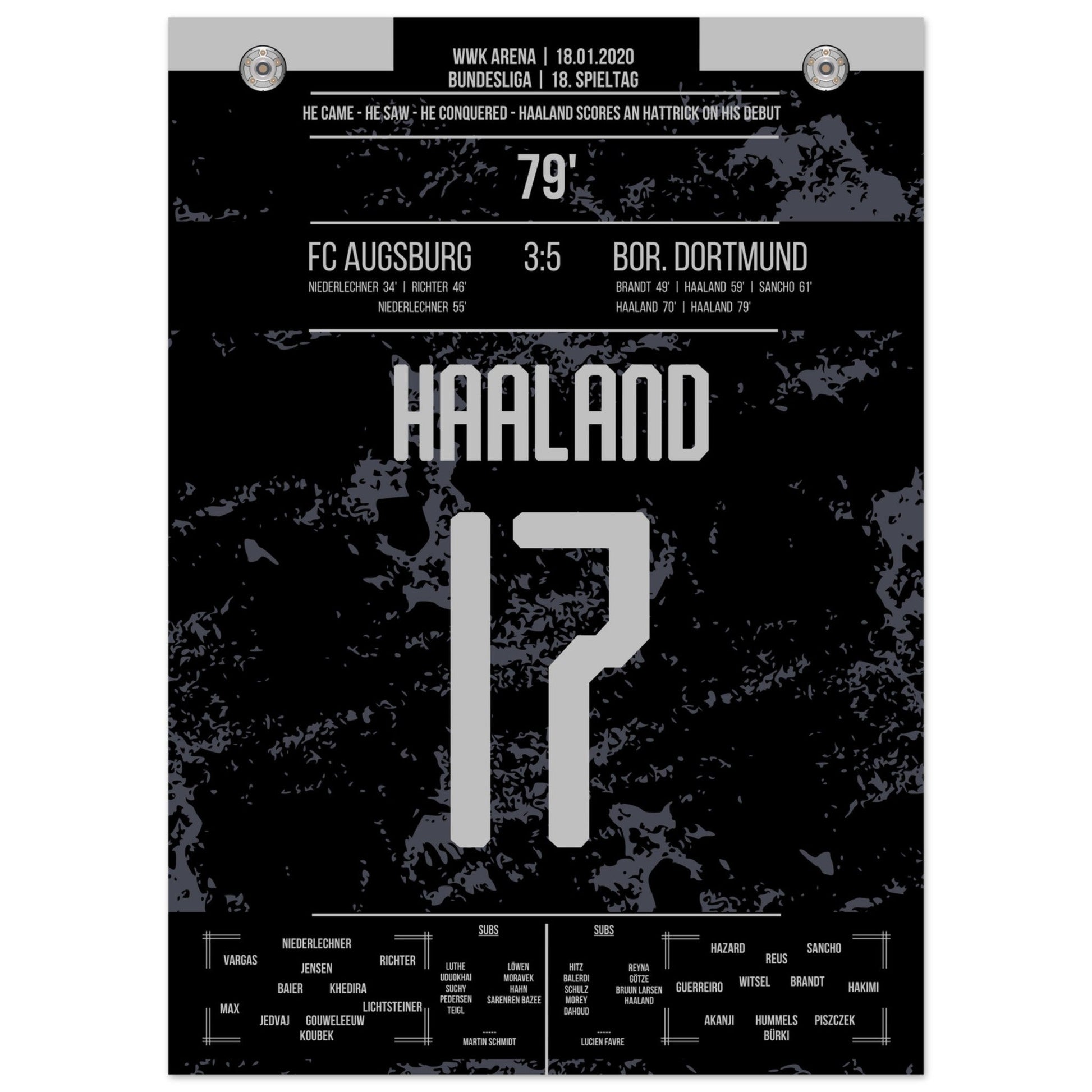 Haaland-Hattrick beim Bundesliga-Debüt in 2020 50x70-cm-20x28-Ohne-Rahmen