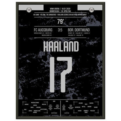 Haaland-Hattrick beim Bundesliga-Debüt in 2020 45x60-cm-18x24-Schwarzer-Aluminiumrahmen