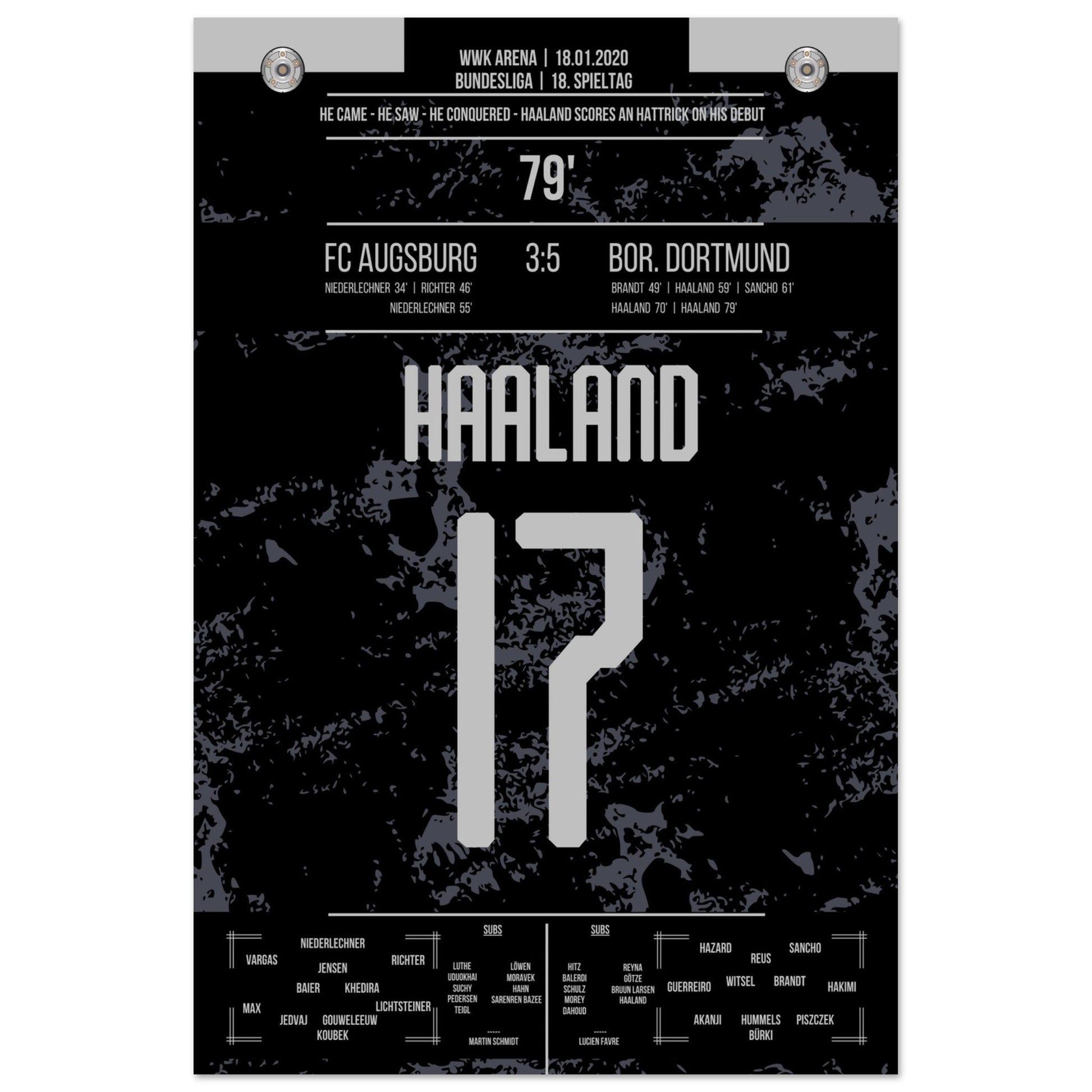 Haaland-Hattrick beim Bundesliga-Debüt in 2020 60x90-cm-24x36-Ohne-Rahmen