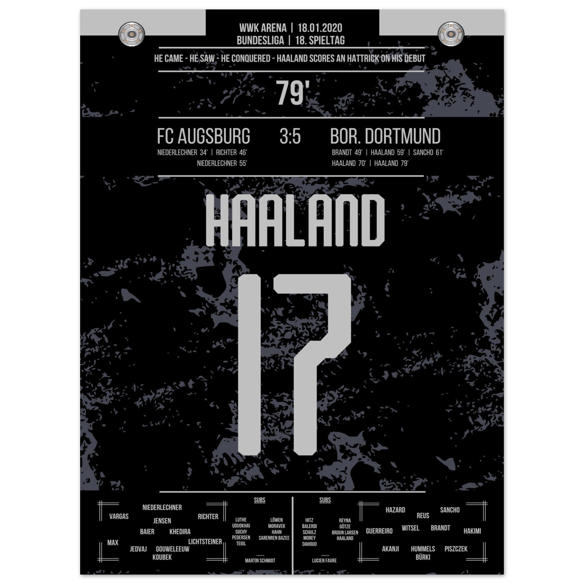 Haaland-Hattrick beim Bundesliga-Debüt in 2020 30x40-cm-12x16-Ohne-Rahmen