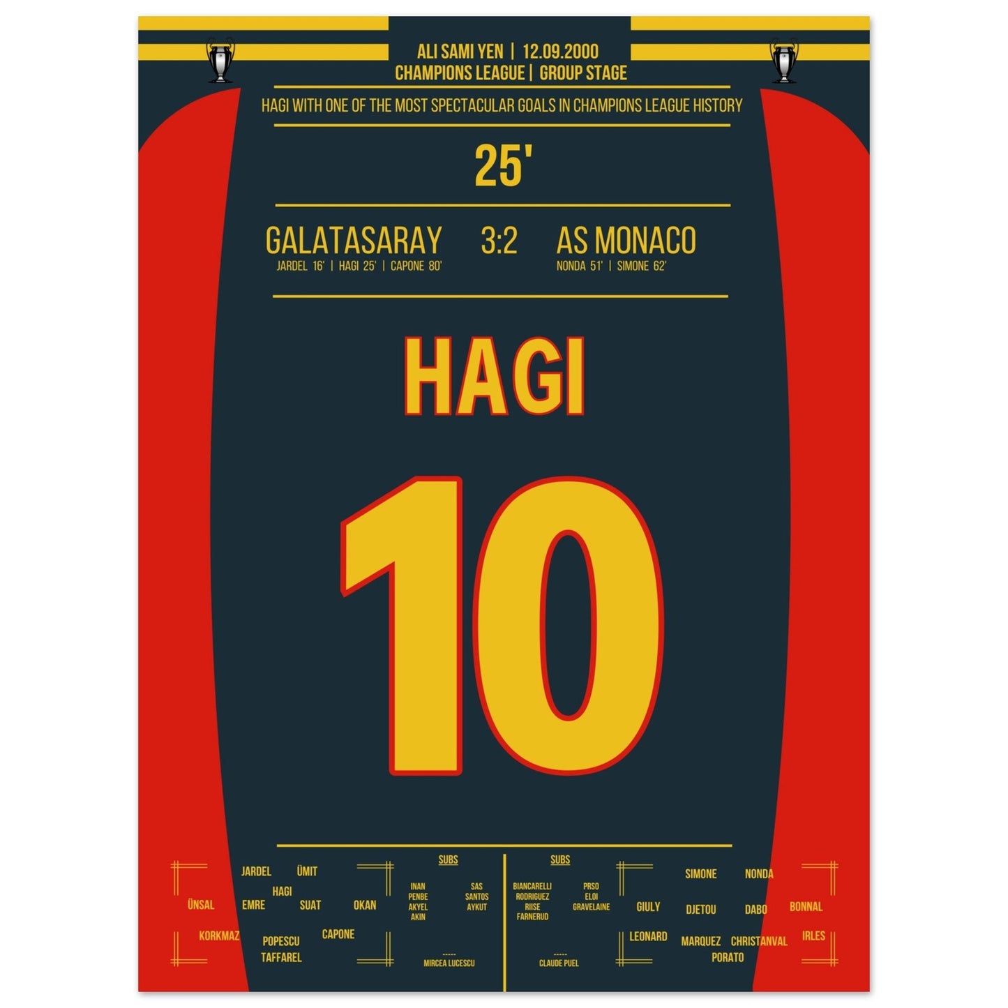 Hagi's Traumtor aus der Distanz gegen Monaco 45x60-cm-18x24-Ohne-Rahmen