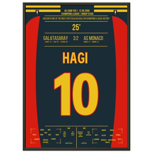 Hagi's Traumtor aus der Distanz gegen Monaco 50x70-cm-20x28-Schwarzer-Aluminiumrahmen
