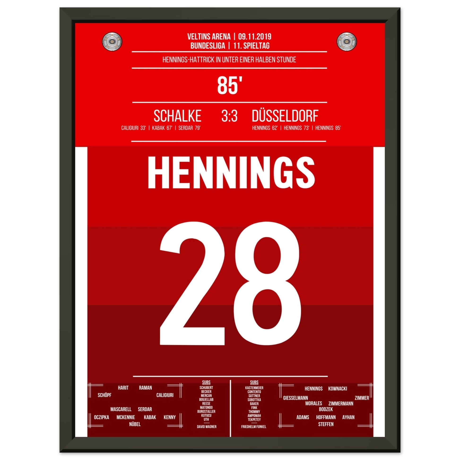 Hennings-Hattrick bei Punktgewinn auf Schalke in 2019 30x40-cm-12x16-Schwarzer-Aluminiumrahmen