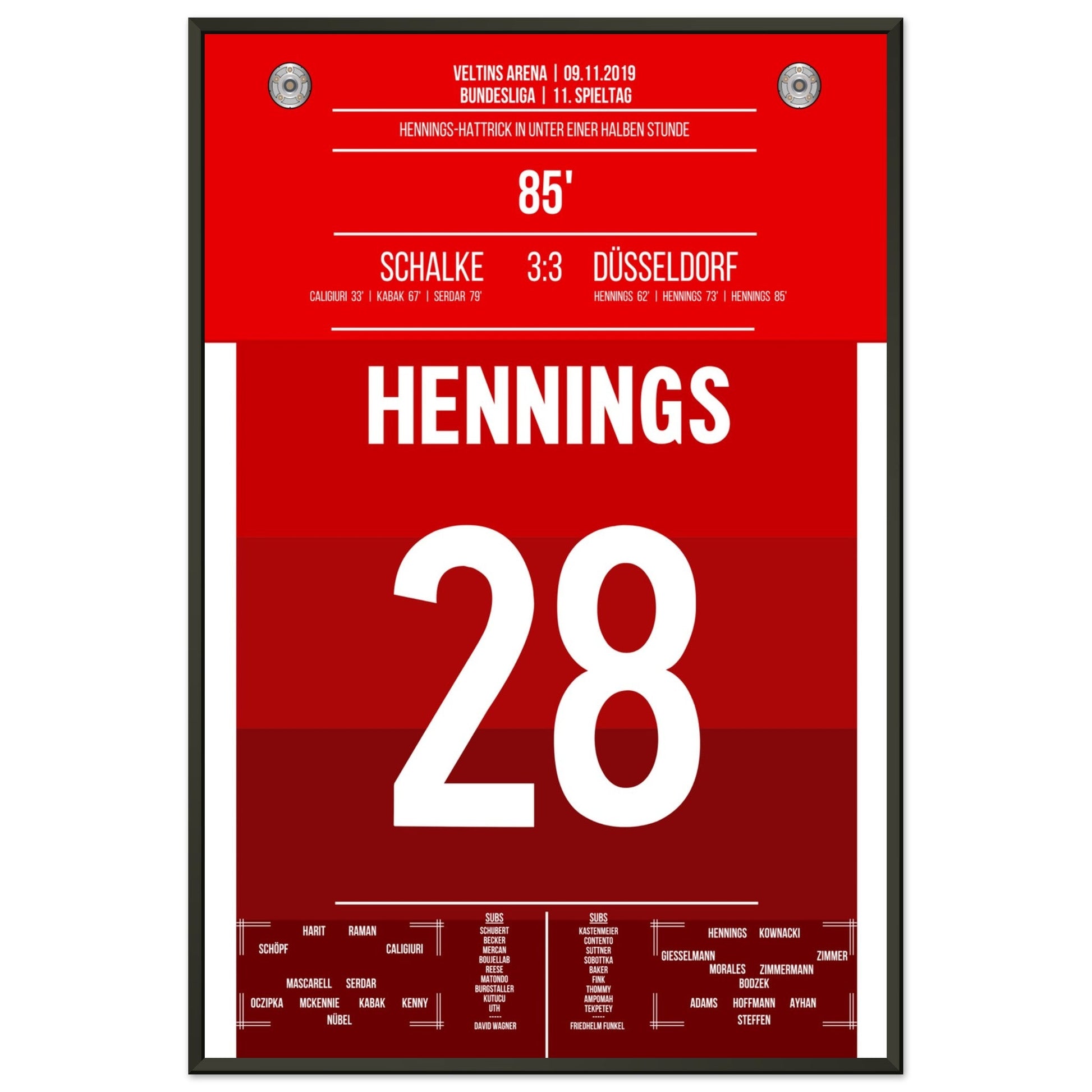 Hennings-Hattrick bei Punktgewinn auf Schalke in 2019 60x90-cm-24x36-Schwarzer-Aluminiumrahmen