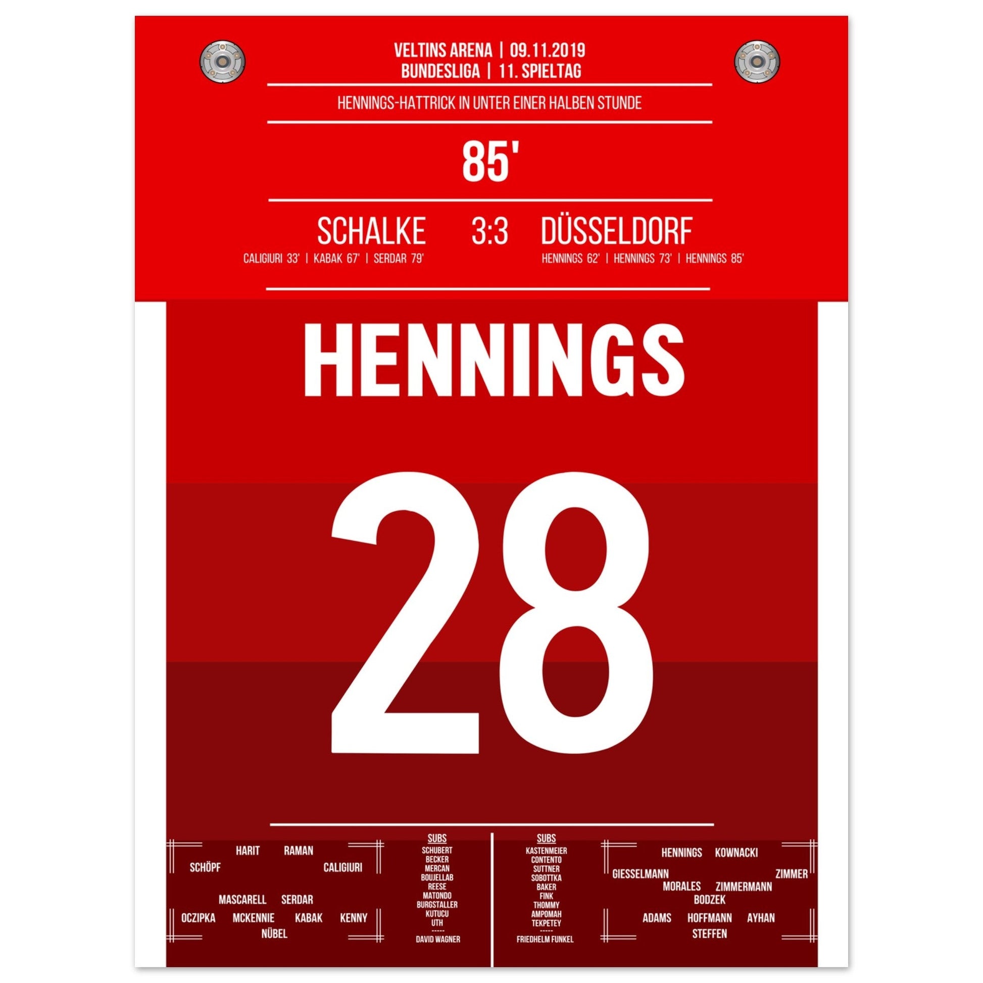 Hennings-Hattrick bei Punktgewinn auf Schalke in 2019 45x60-cm-18x24-Ohne-Rahmen