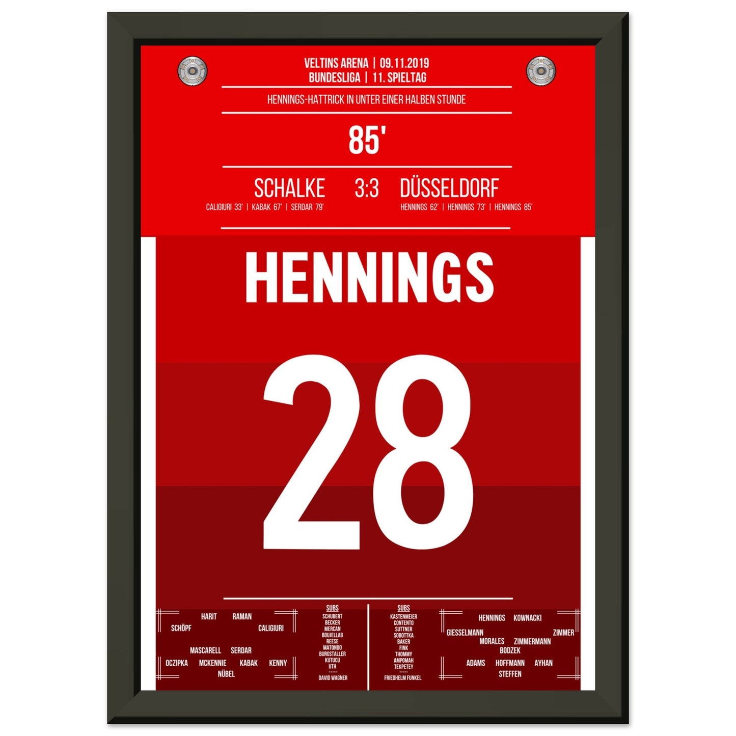 Hennings-Hattrick bei Punktgewinn auf Schalke in 2019 A4-21x29.7-cm-8x12-Schwarzer-Aluminiumrahmen