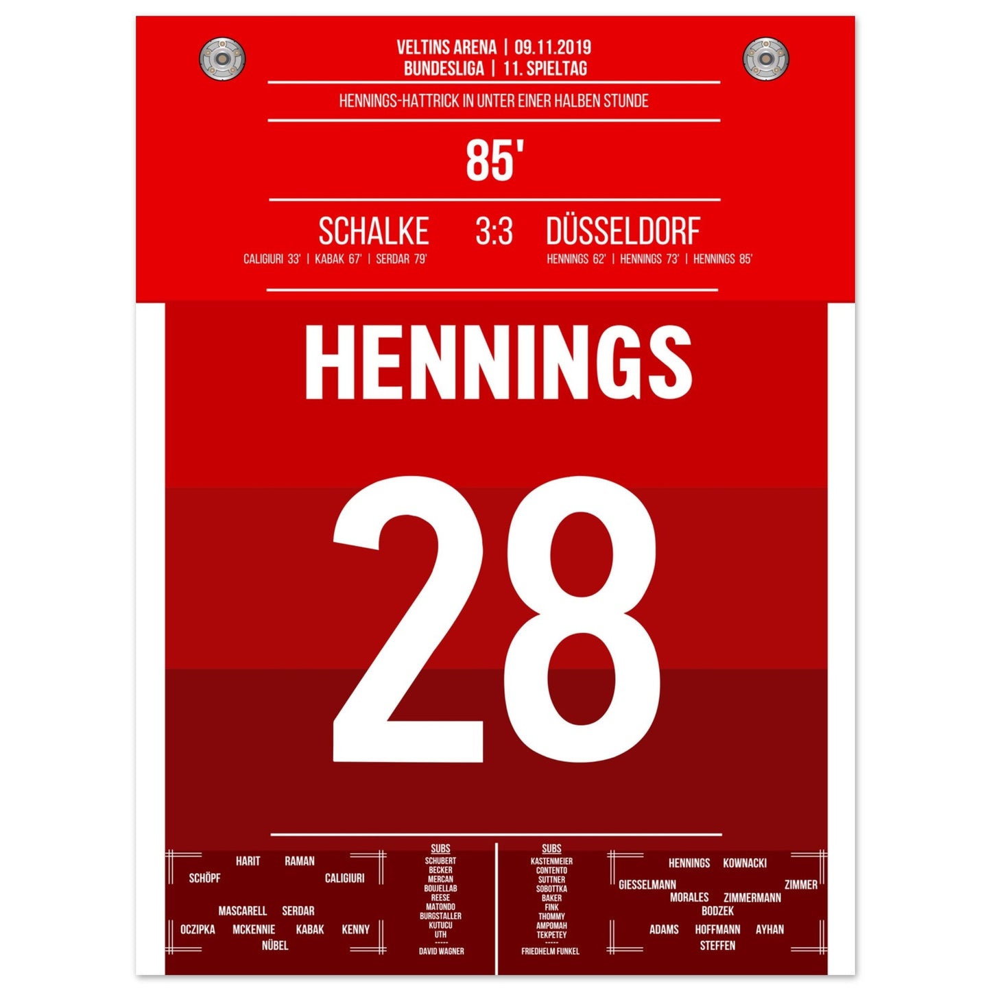 Hennings-Hattrick bei Punktgewinn auf Schalke in 2019 30x40-cm-12x16-Ohne-Rahmen