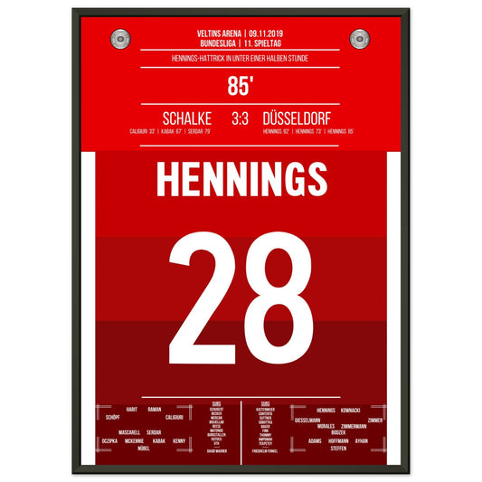 Hennings-Hattrick bei Punktgewinn auf Schalke in 2019 50x70-cm-20x28-Schwarzer-Aluminiumrahmen