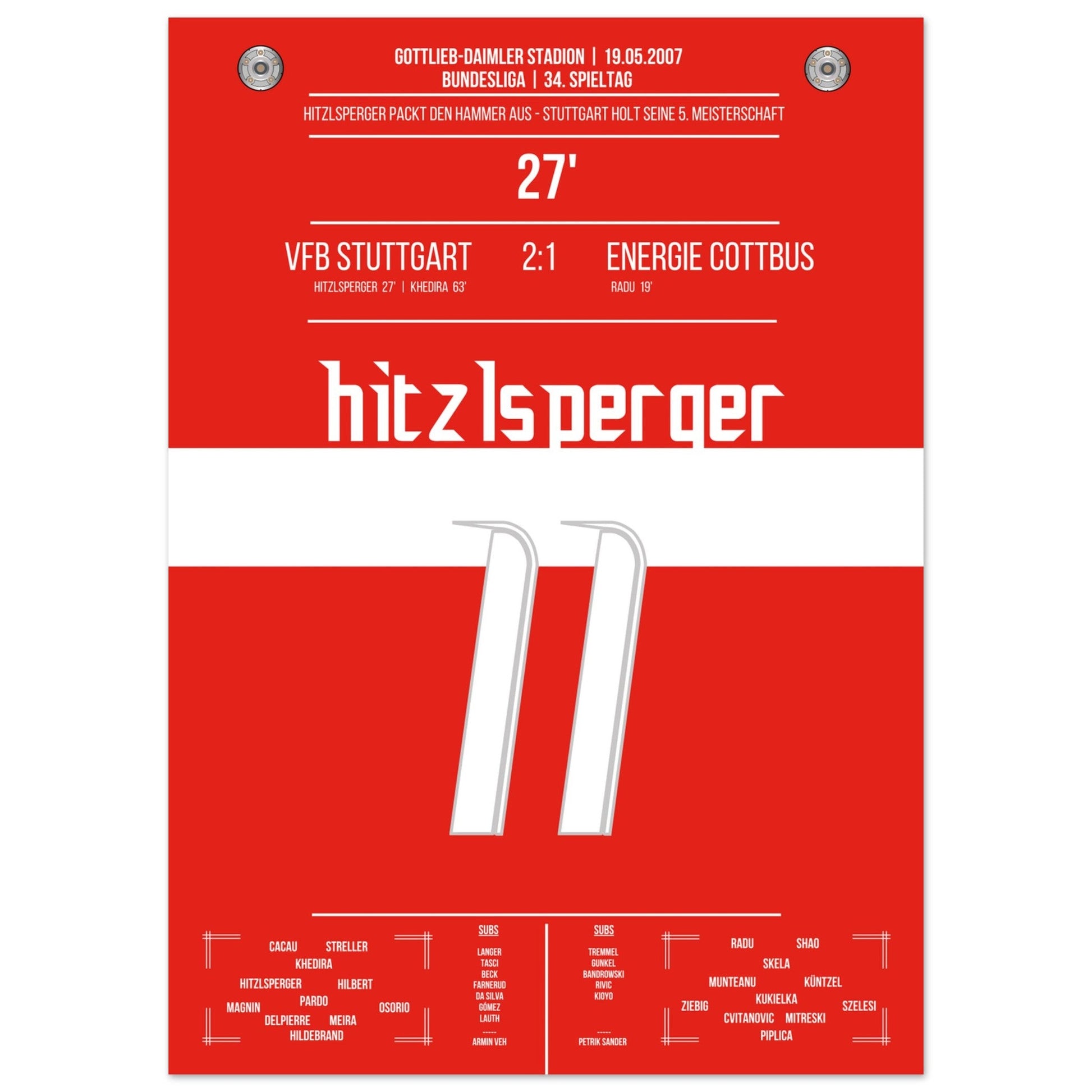 Hitzlsperger-Hammer bei Stuttgart's Gewinn der Meisterschaft 2007 50x70-cm-20x28-Ohne-Rahmen