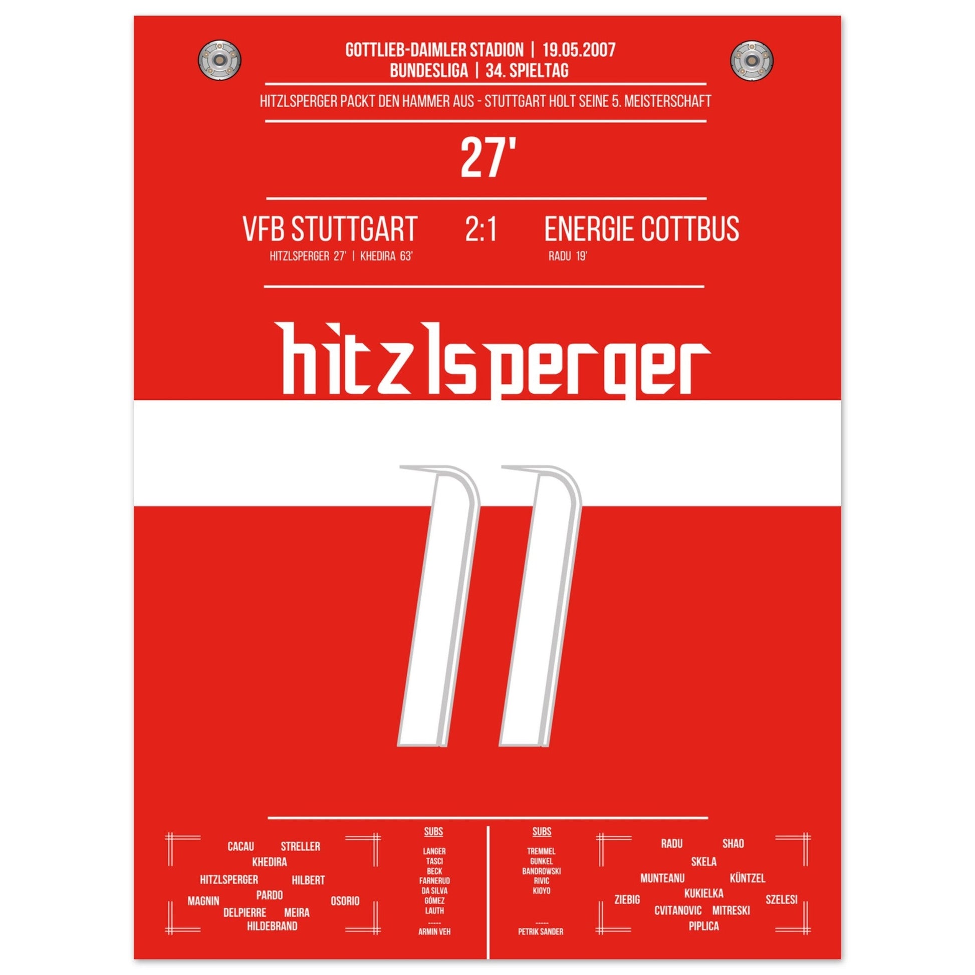 Hitzlsperger-Hammer bei Stuttgart's Gewinn der Meisterschaft 2007 45x60-cm-18x24-Ohne-Rahmen