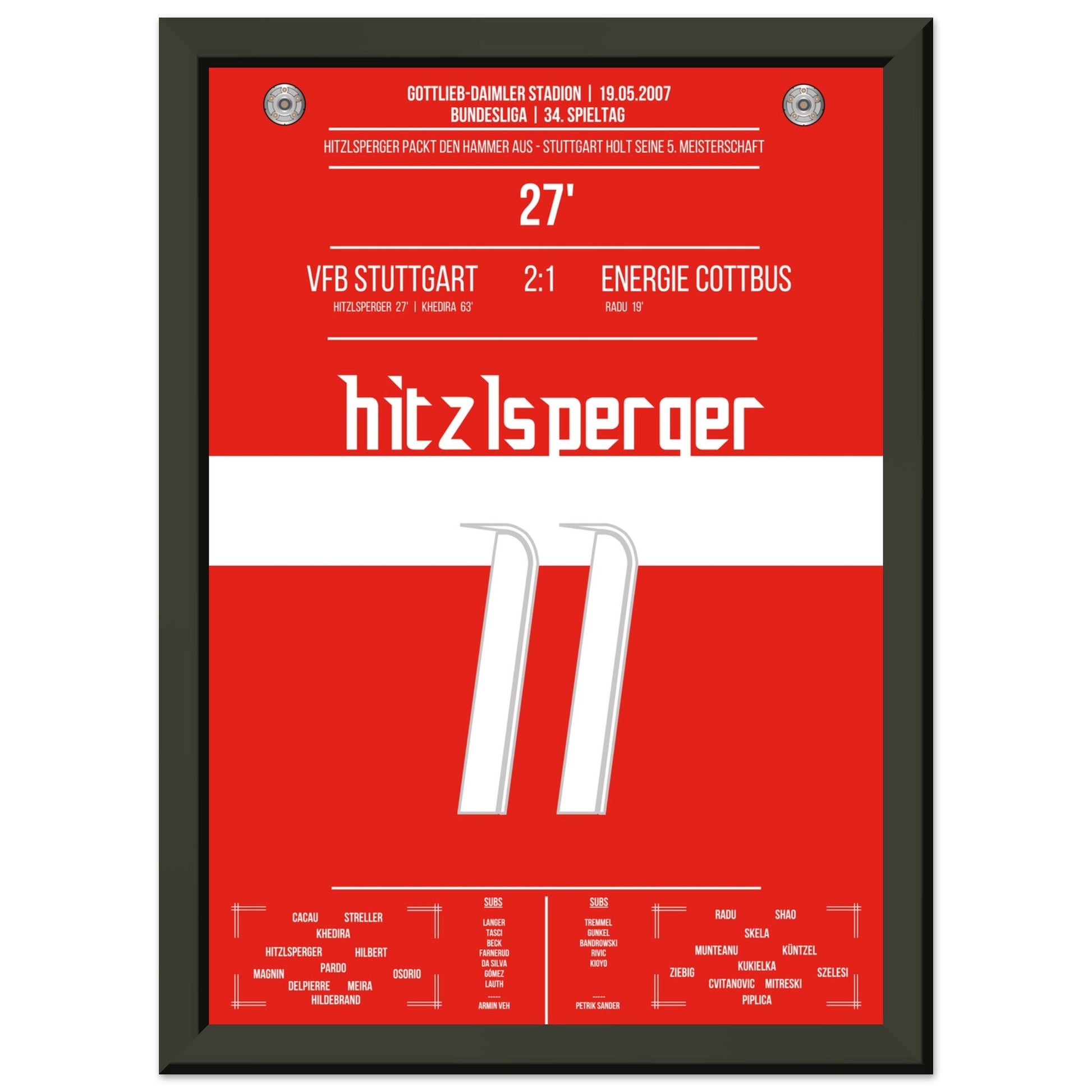Hitzlsperger-Hammer bei Stuttgart's Gewinn der Meisterschaft 2007 A4-21x29.7-cm-8x12-Schwarzer-Aluminiumrahmen