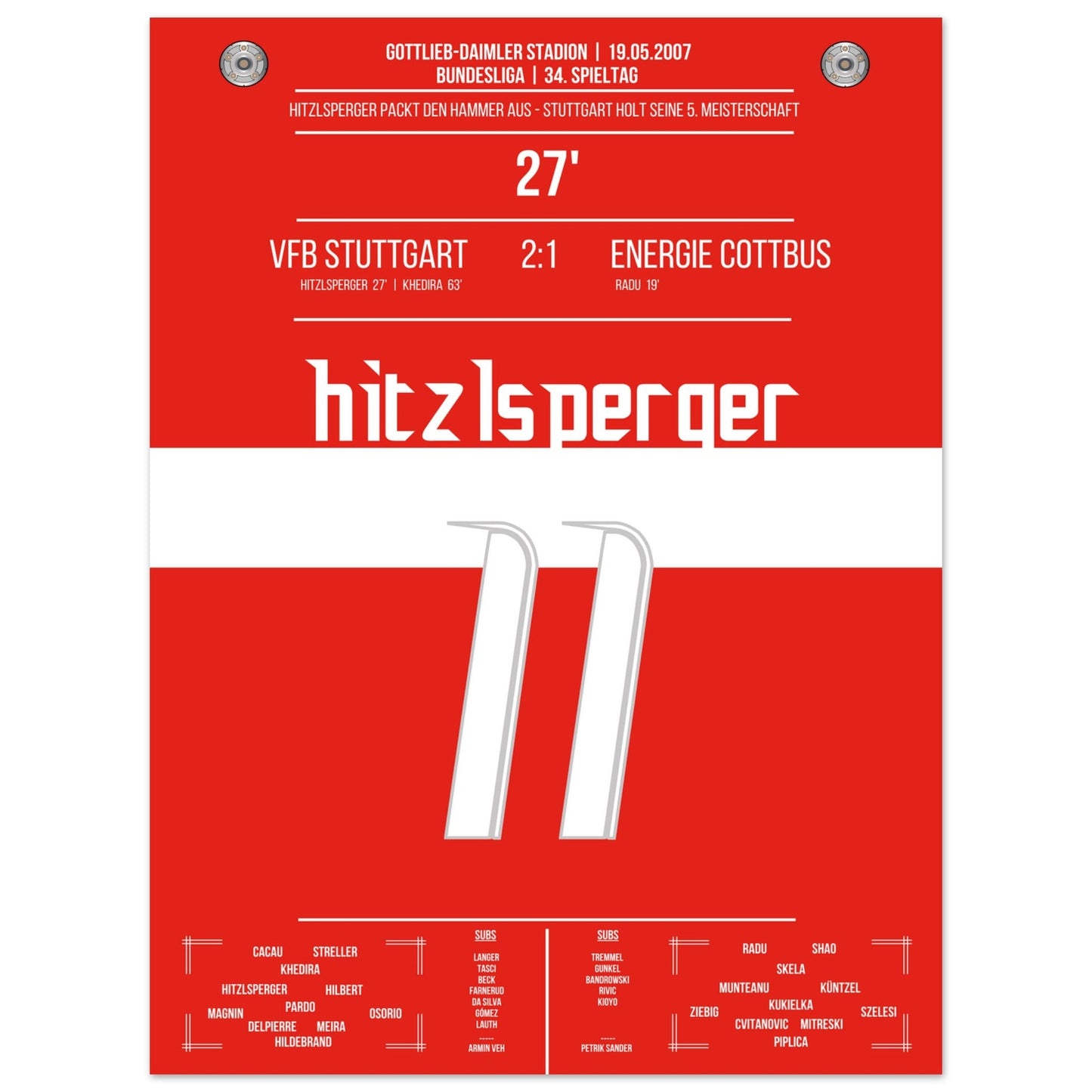 Hitzlsperger-Hammer bei Stuttgart's Gewinn der Meisterschaft 2007 30x40-cm-12x16-Ohne-Rahmen