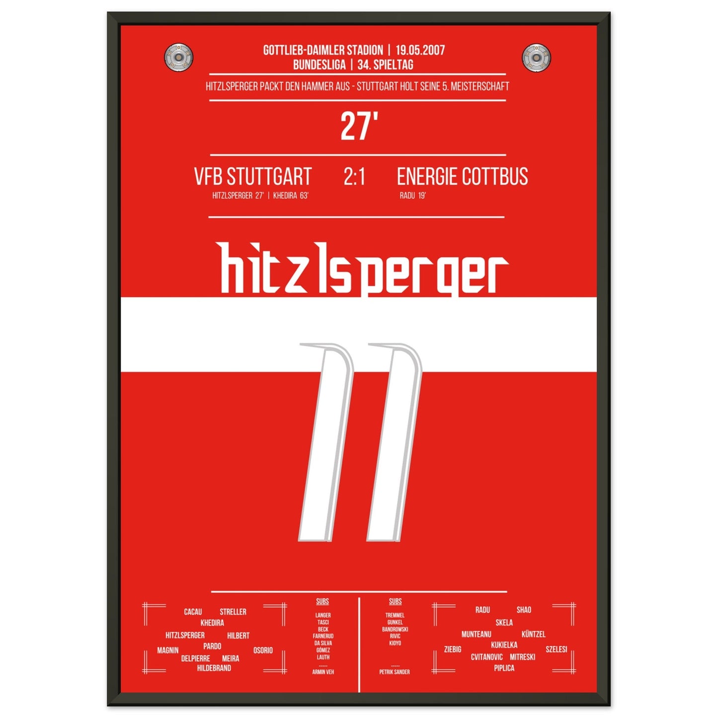 Hitzlsperger-Hammer bei Stuttgart's Gewinn der Meisterschaft 2007 50x70-cm-20x28-Schwarzer-Aluminiumrahmen