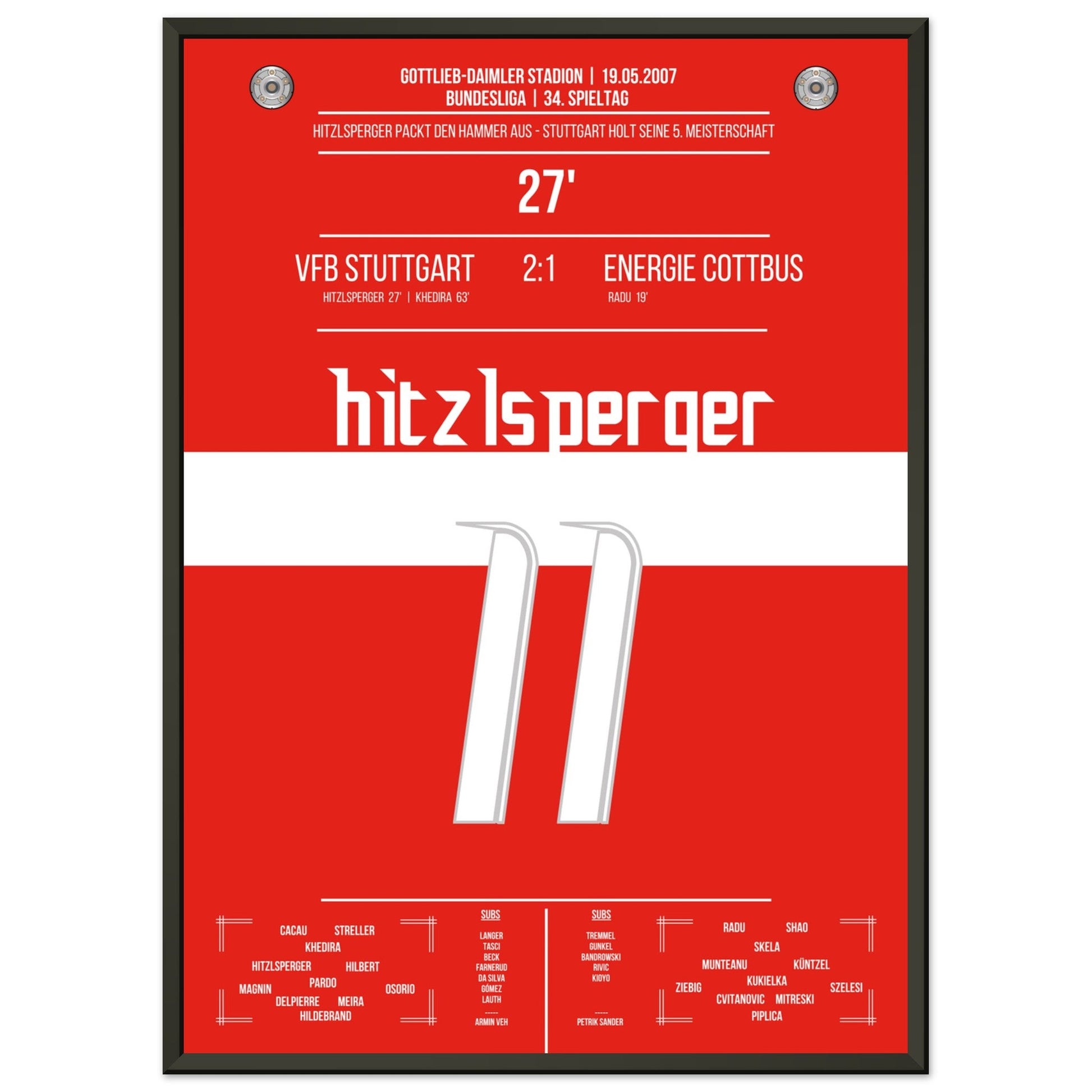 Hitzlsperger-Hammer bei Stuttgart's Gewinn der Meisterschaft 2007 50x70-cm-20x28-Schwarzer-Aluminiumrahmen