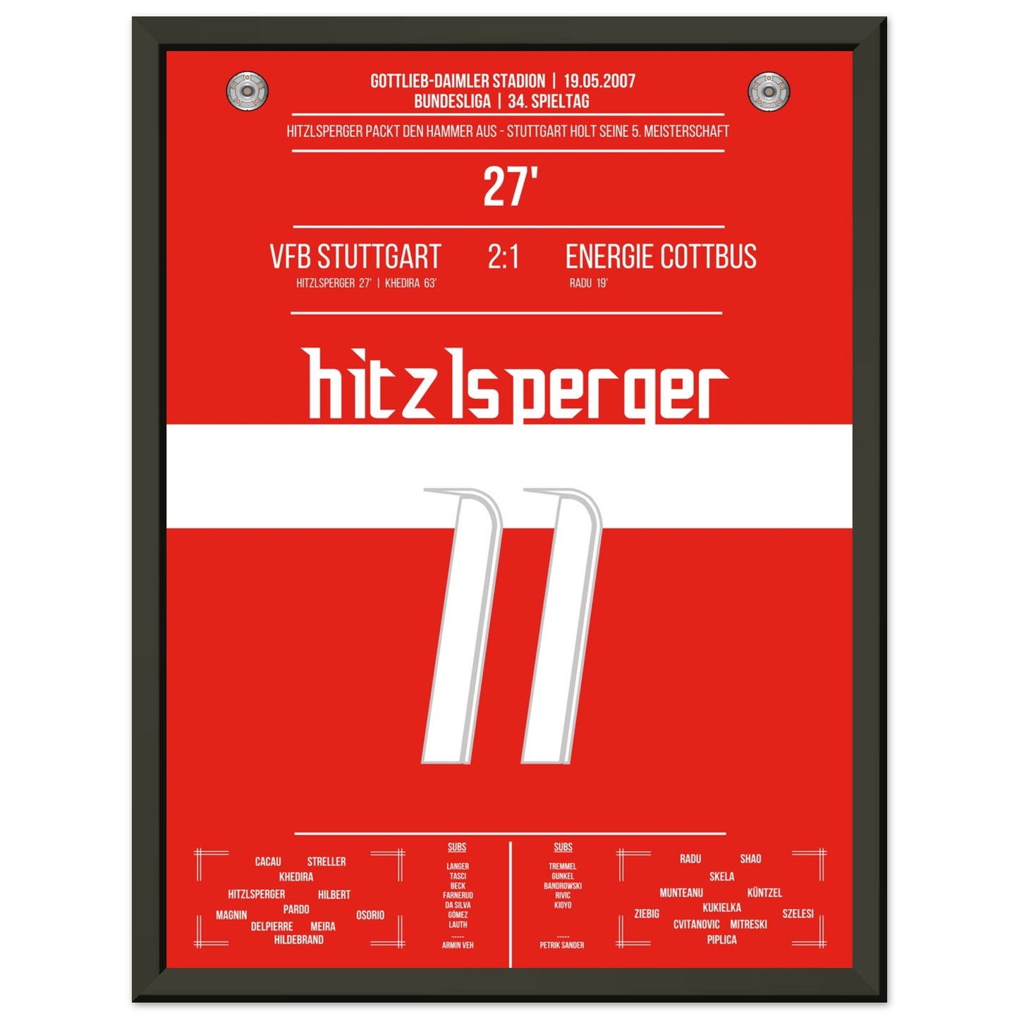 Hitzlsperger-Hammer bei Stuttgart's Gewinn der Meisterschaft 2007 30x40-cm-12x16-Schwarzer-Aluminiumrahmen