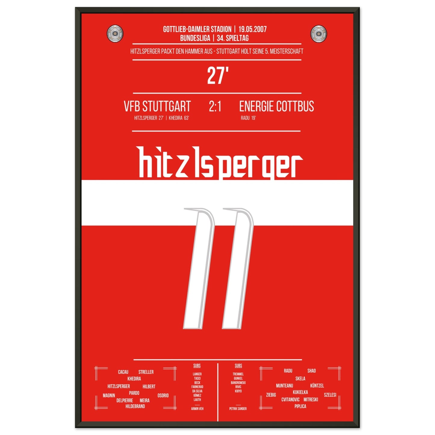 Hitzlsperger-Hammer bei Stuttgart's Gewinn der Meisterschaft 2007 60x90-cm-24x36-Schwarzer-Aluminiumrahmen