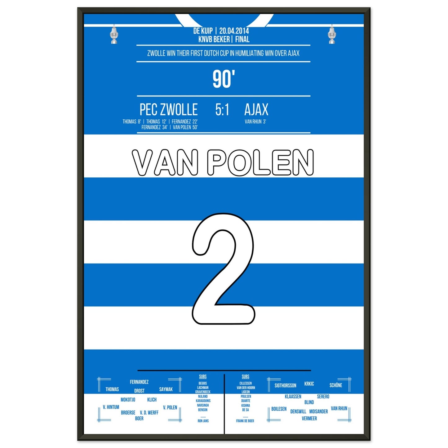 Kapitän Van Polen bei Zwolle's erstem Pokalsieg der Vereinsgeschichte 60x90-cm-24x36-Schwarzer-Aluminiumrahmen