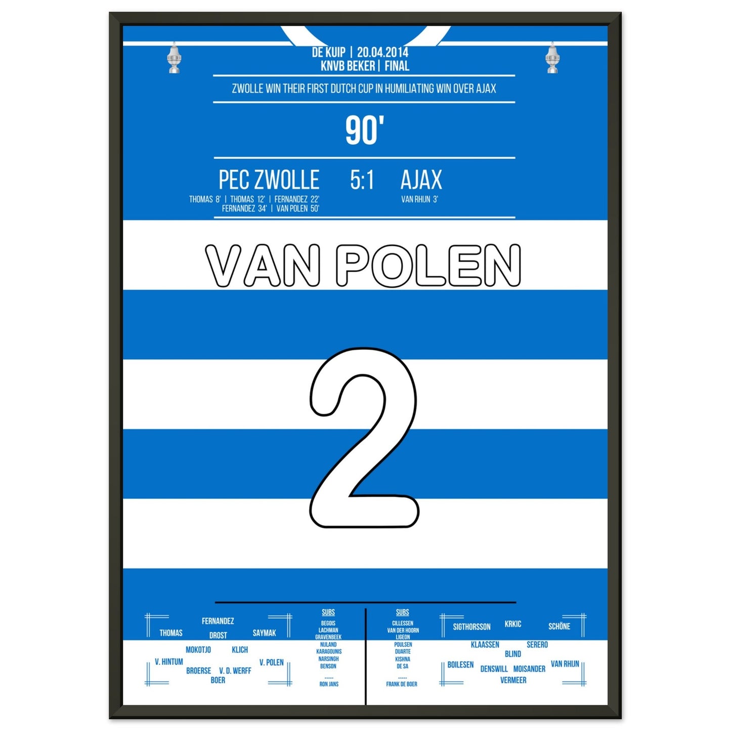 Kapitän Van Polen bei Zwolle's erstem Pokalsieg der Vereinsgeschichte 50x70-cm-20x28-Schwarzer-Aluminiumrahmen