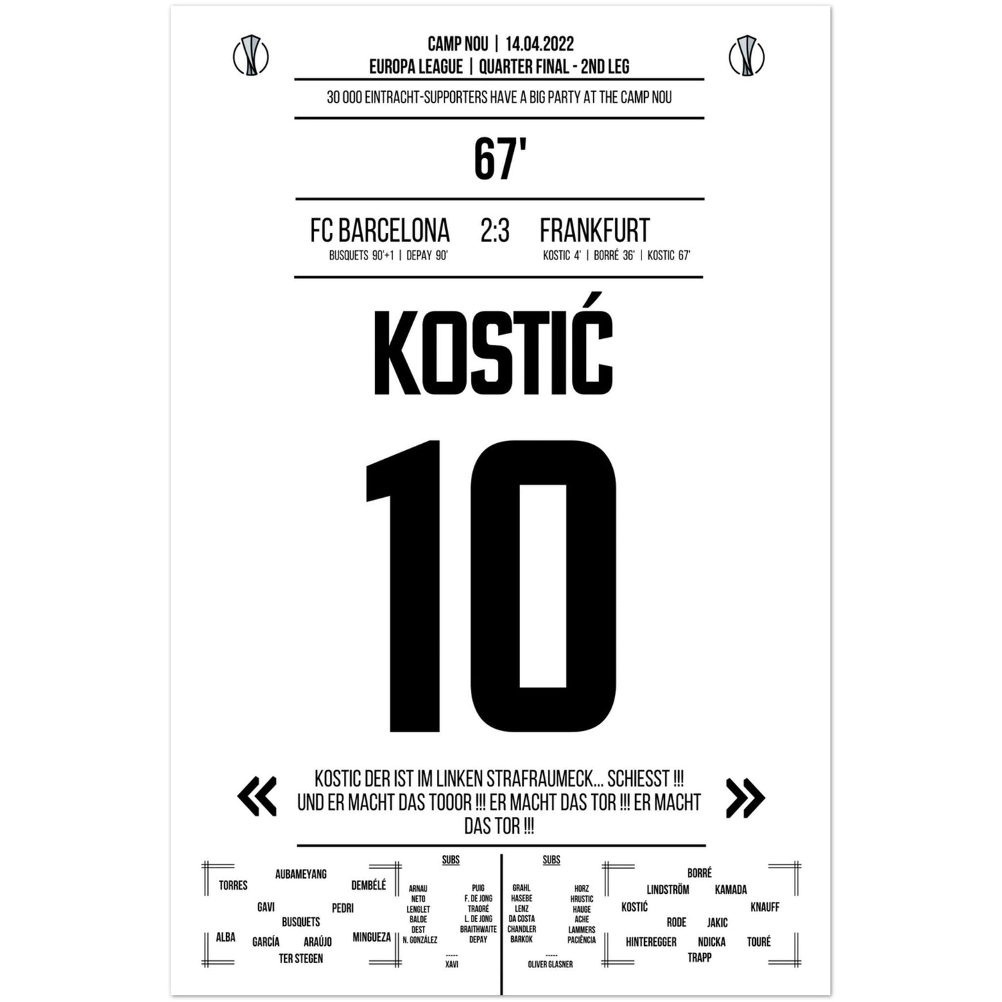 Kostic's gala-optreden op het grote feest van Frankfurt in Camp Nou