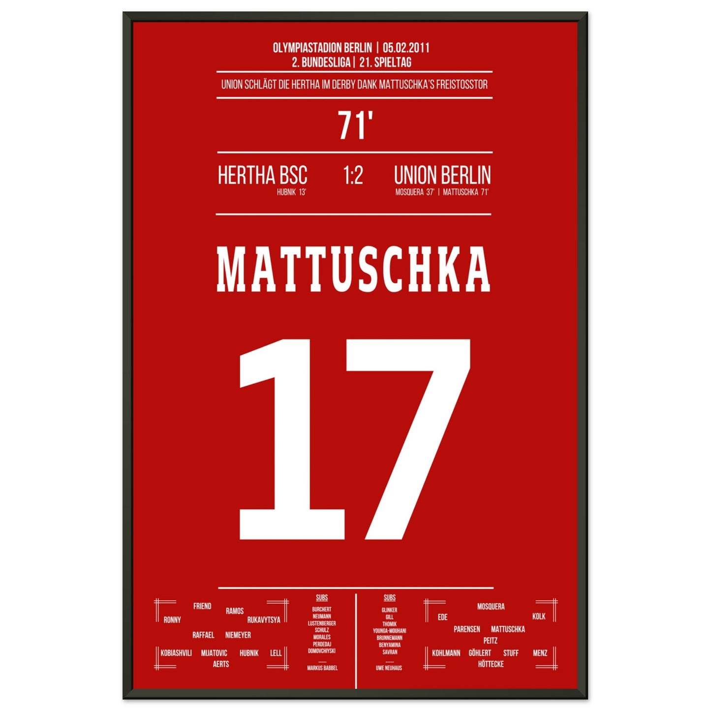 Mattuschka's Freistoßtor zum Derby-Sieg 60x90-cm-24x36-Schwarzer-Aluminiumrahmen