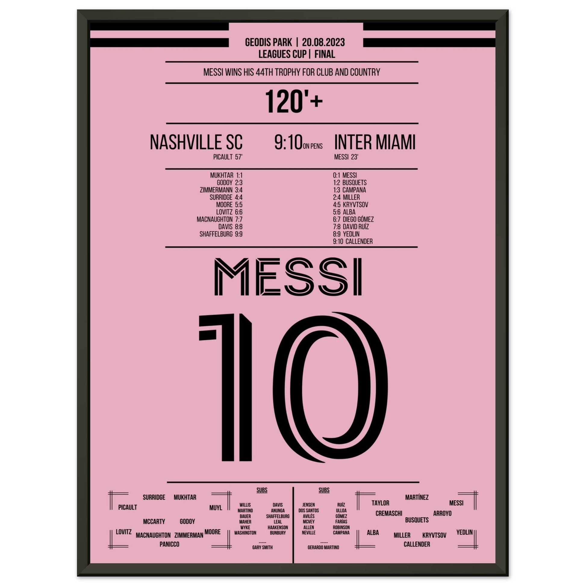 Messi gewinnt den 44. Titel seiner Karriere 45x60-cm-18x24-Schwarzer-Aluminiumrahmen
