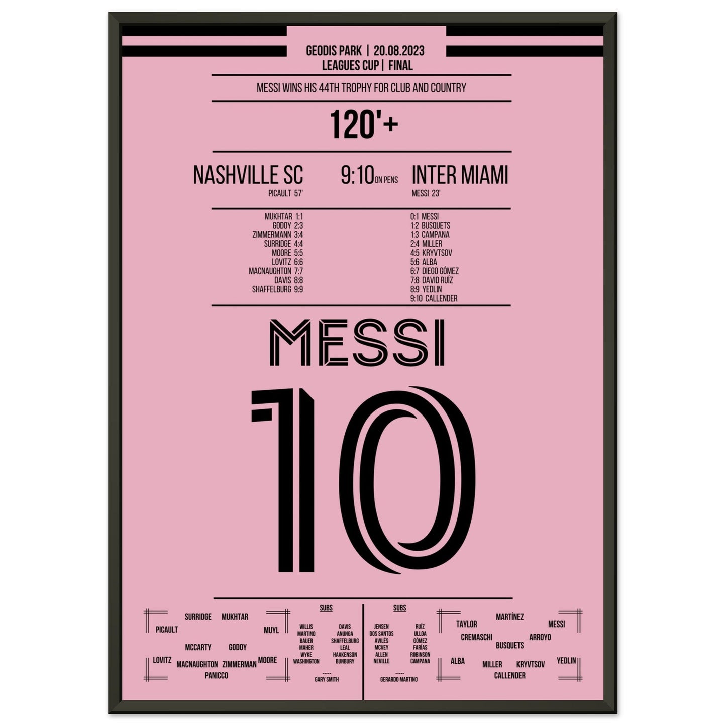 Messi gewinnt den 44. Titel seiner Karriere 50x70-cm-20x28-Schwarzer-Aluminiumrahmen