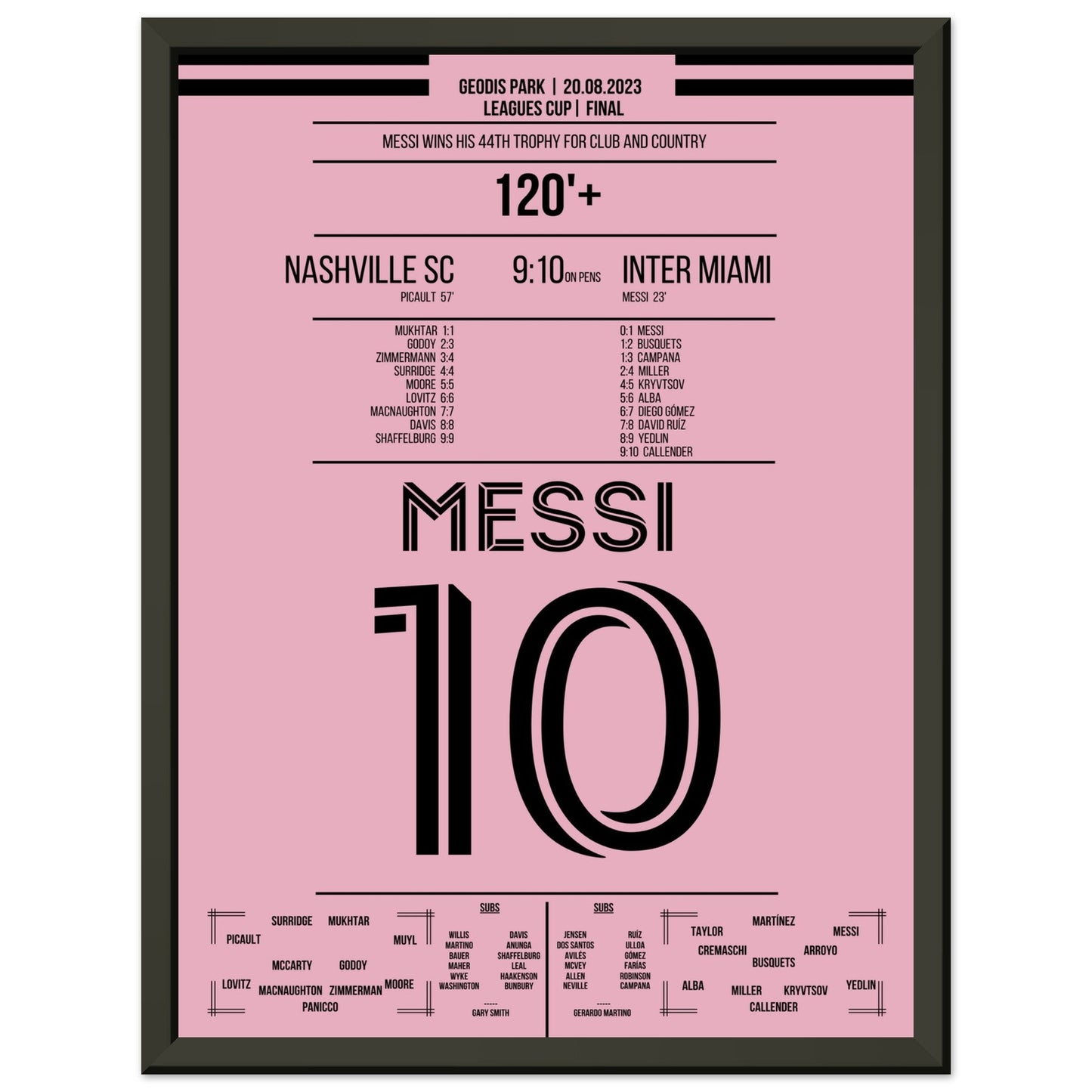 Messi gewinnt den 44. Titel seiner Karriere 30x40-cm-12x16-Schwarzer-Aluminiumrahmen