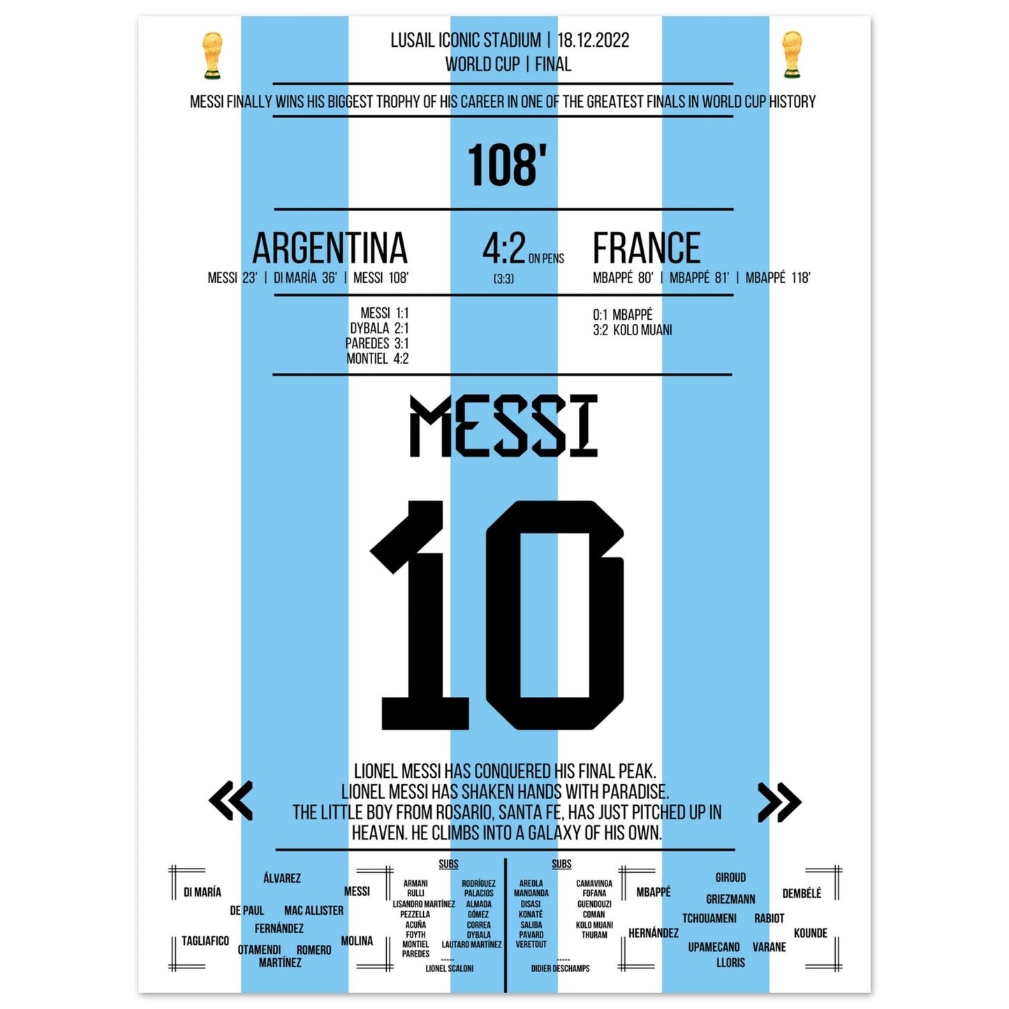 Messi macht sich unsterblich beim Gewinn der WM 2022 30x40-cm-12x16-Ohne-Rahmen