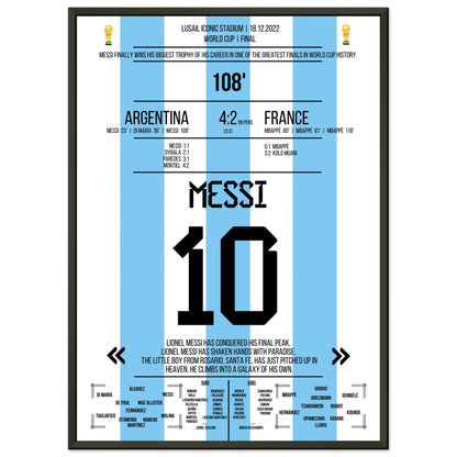 Messi macht sich unsterblich beim Gewinn der WM 2022 50x70-cm-20x28-Schwarzer-Aluminiumrahmen