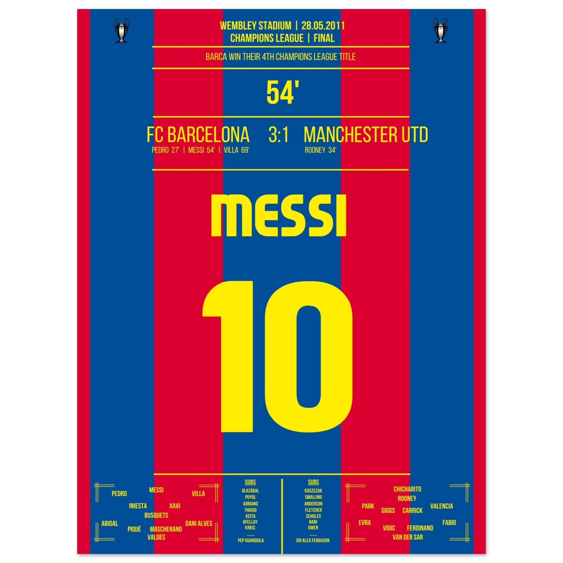 Messi's Führungstreffer im CL Finale 2011 30x40-cm-12x16-Ohne-Rahmen