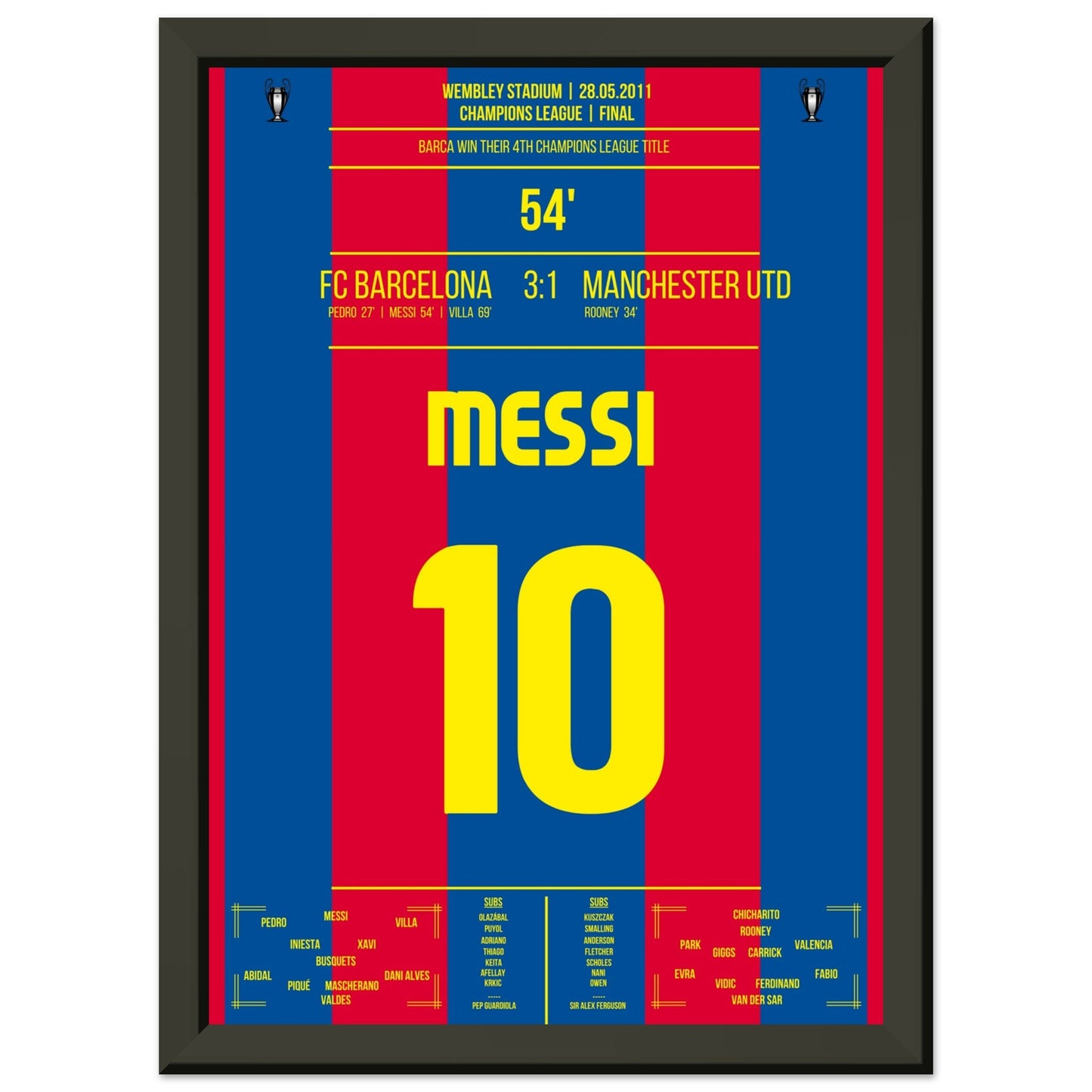 Messi's Führungstreffer im CL Finale 2011 A4-21x29.7-cm-8x12-Schwarzer-Aluminiumrahmen