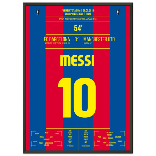 Messi's Führungstreffer im CL Finale 2011 50x70-cm-20x28-Schwarzer-Aluminiumrahmen