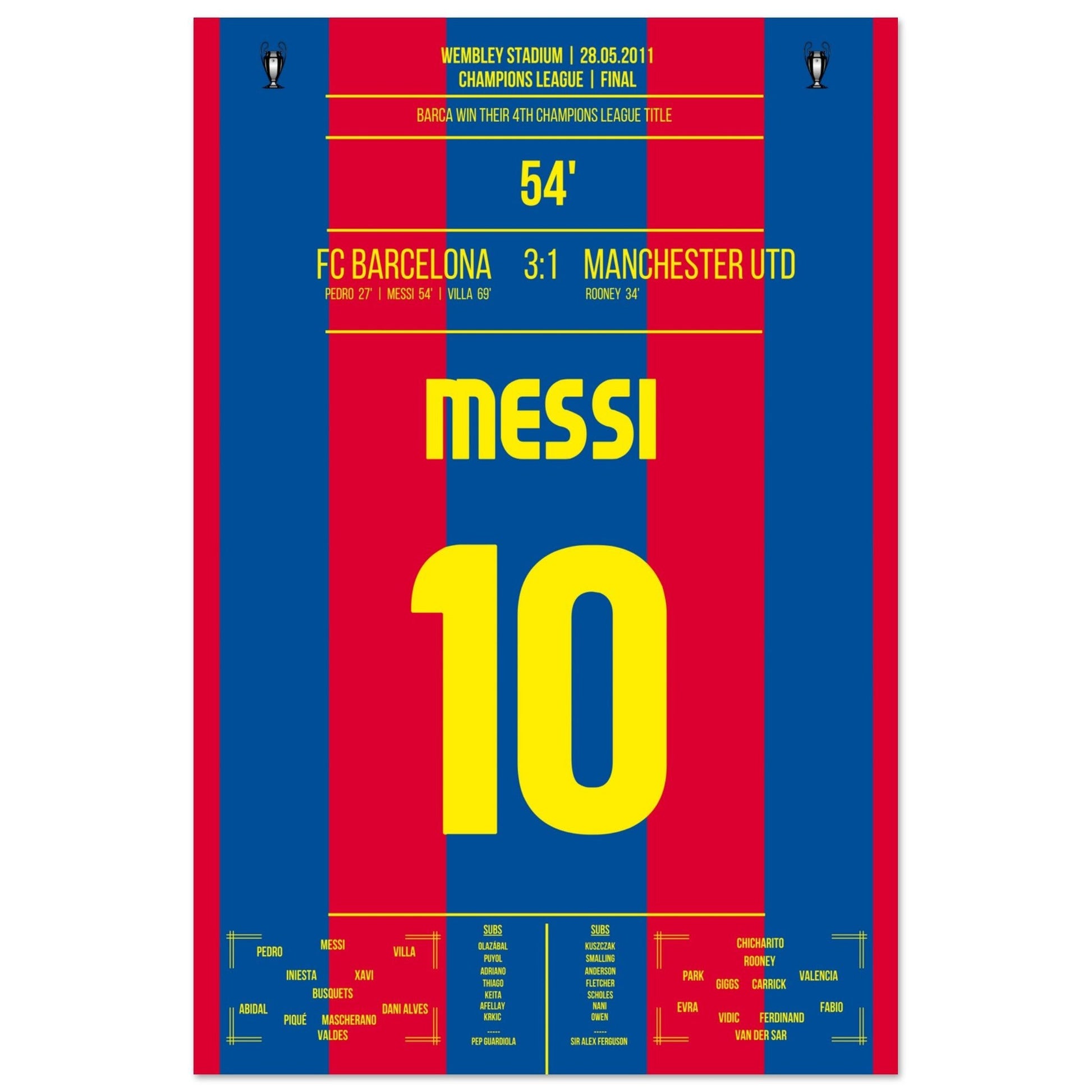 Messi's Führungstreffer im CL Finale 2011 60x90-cm-24x36-Ohne-Rahmen