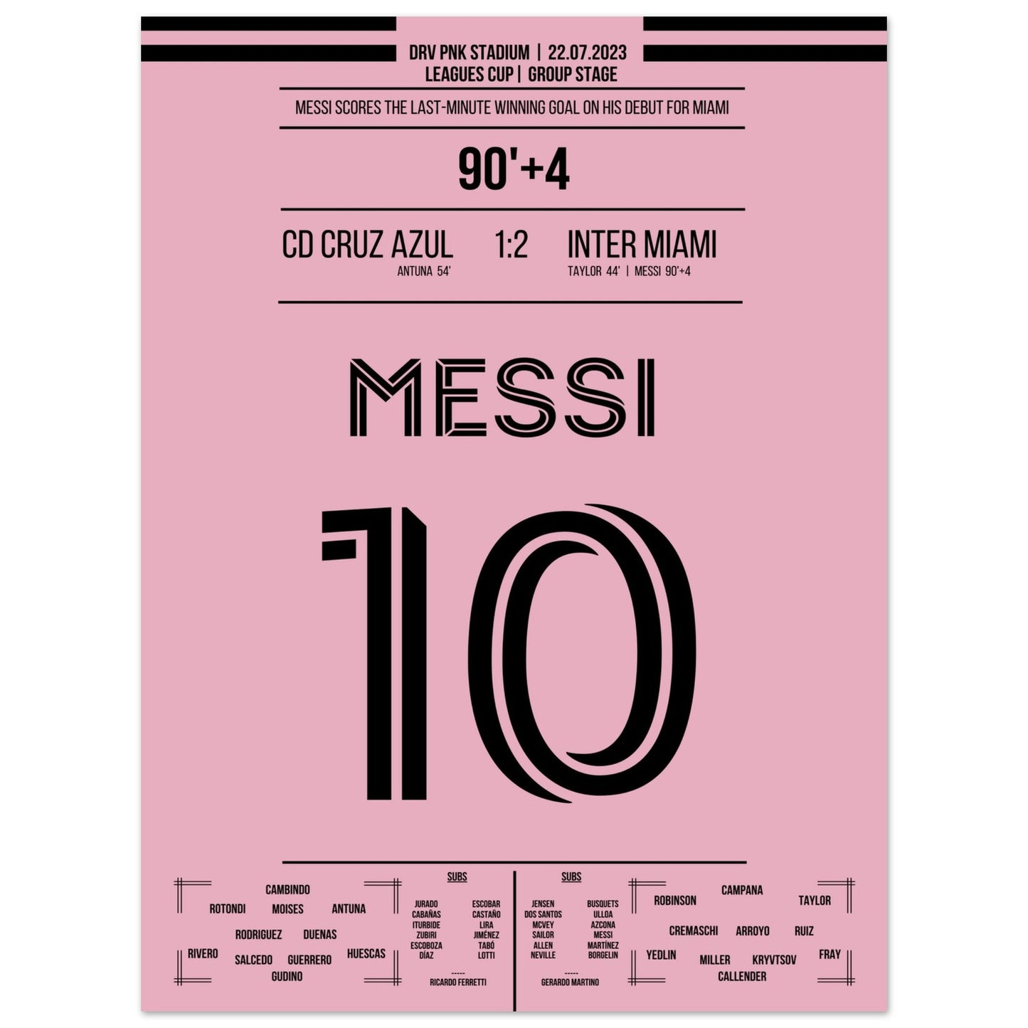 Messi's Siegtreffer beim Debüt für Miami 45x60-cm-18x24-Ohne-Rahmen