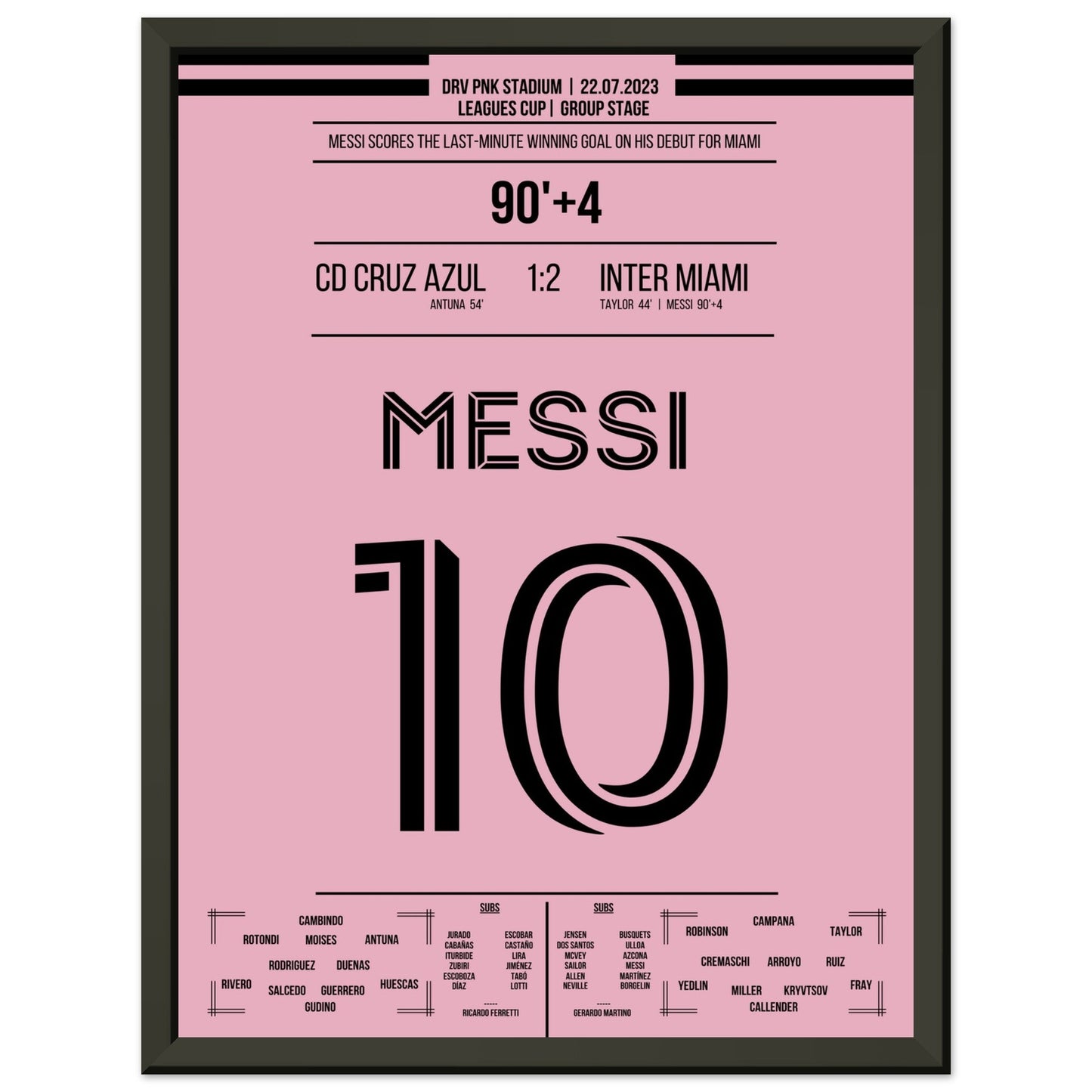 Messi's Siegtreffer beim Debüt für Miami 30x40-cm-12x16-Schwarzer-Aluminiumrahmen