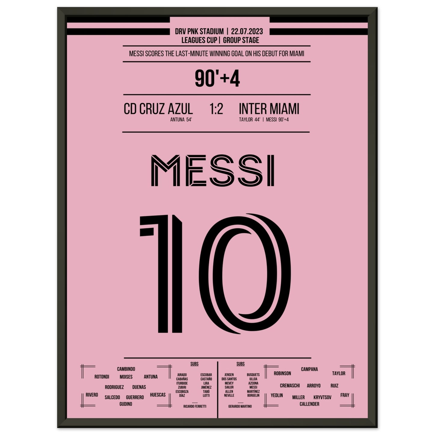 Messi's Siegtreffer beim Debüt für Miami 45x60-cm-18x24-Schwarzer-Aluminiumrahmen