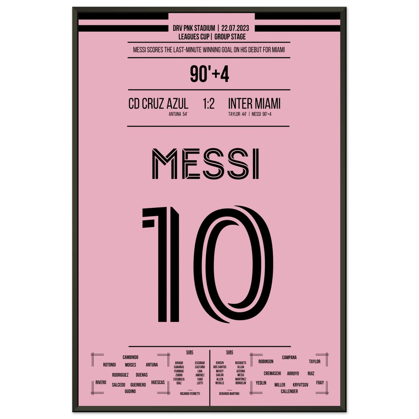 Messi's Siegtreffer beim Debüt für Miami 60x90-cm-24x36-Schwarzer-Aluminiumrahmen