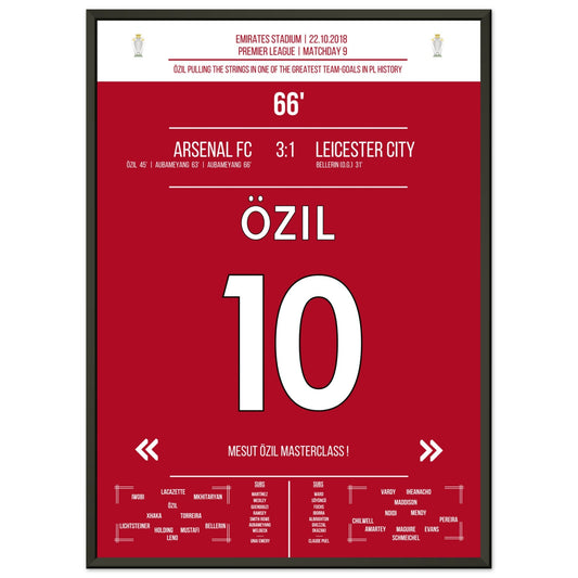 Mesut Özil Masterclass gegen Leicester in 2018 50x70-cm-20x28-Schwarzer-Aluminiumrahmen