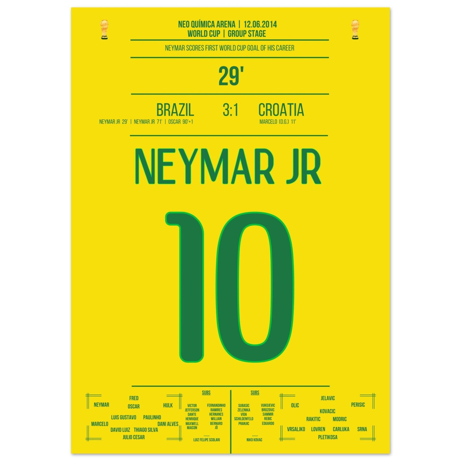 Neymar erzielt seinen ersten Treffer bei einer Weltmeisterschaft in 2014 50x70-cm-20x28-Ohne-Rahmen