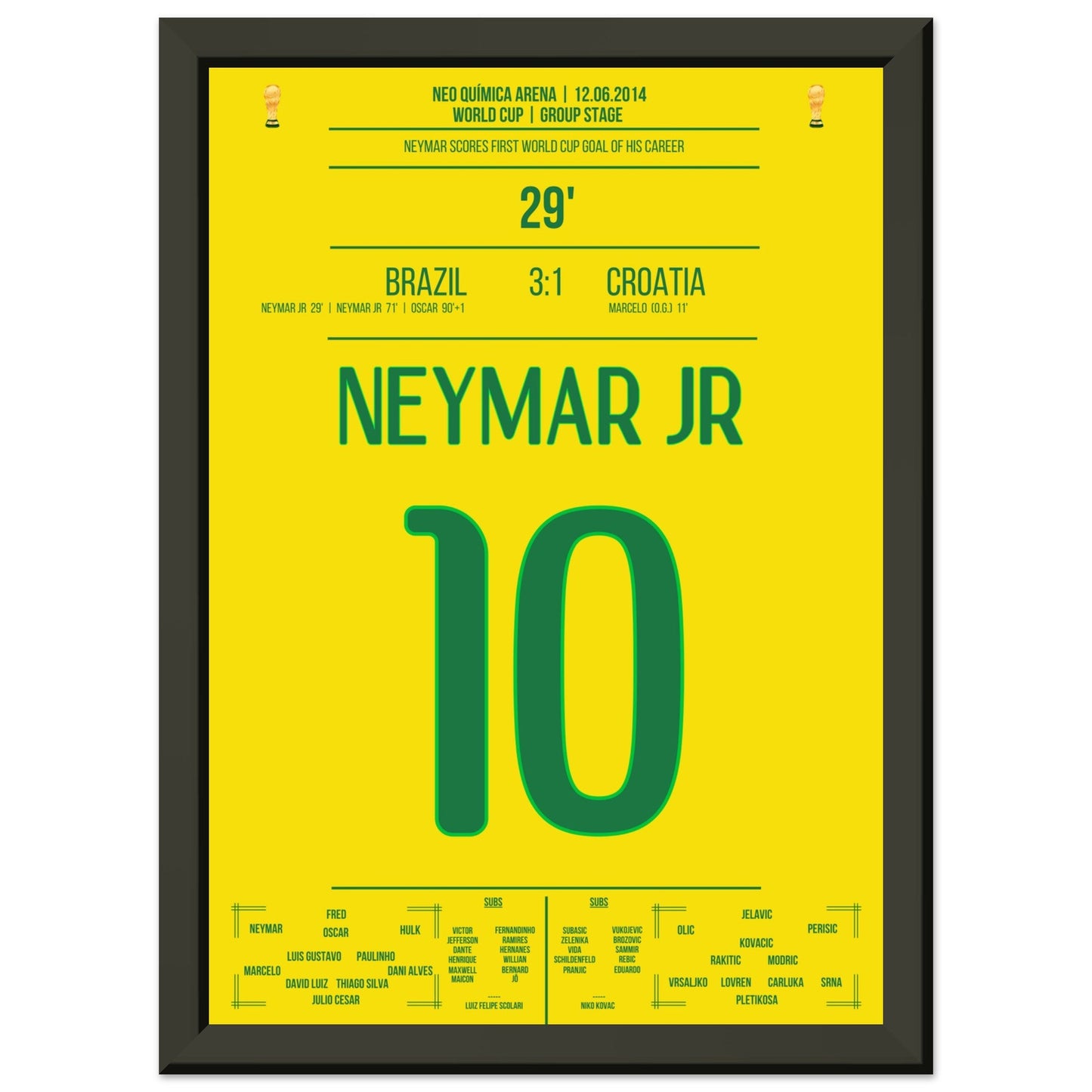 Neymar erzielt seinen ersten Treffer bei einer Weltmeisterschaft in 2014 A4-21x29.7-cm-8x12-Schwarzer-Aluminiumrahmen