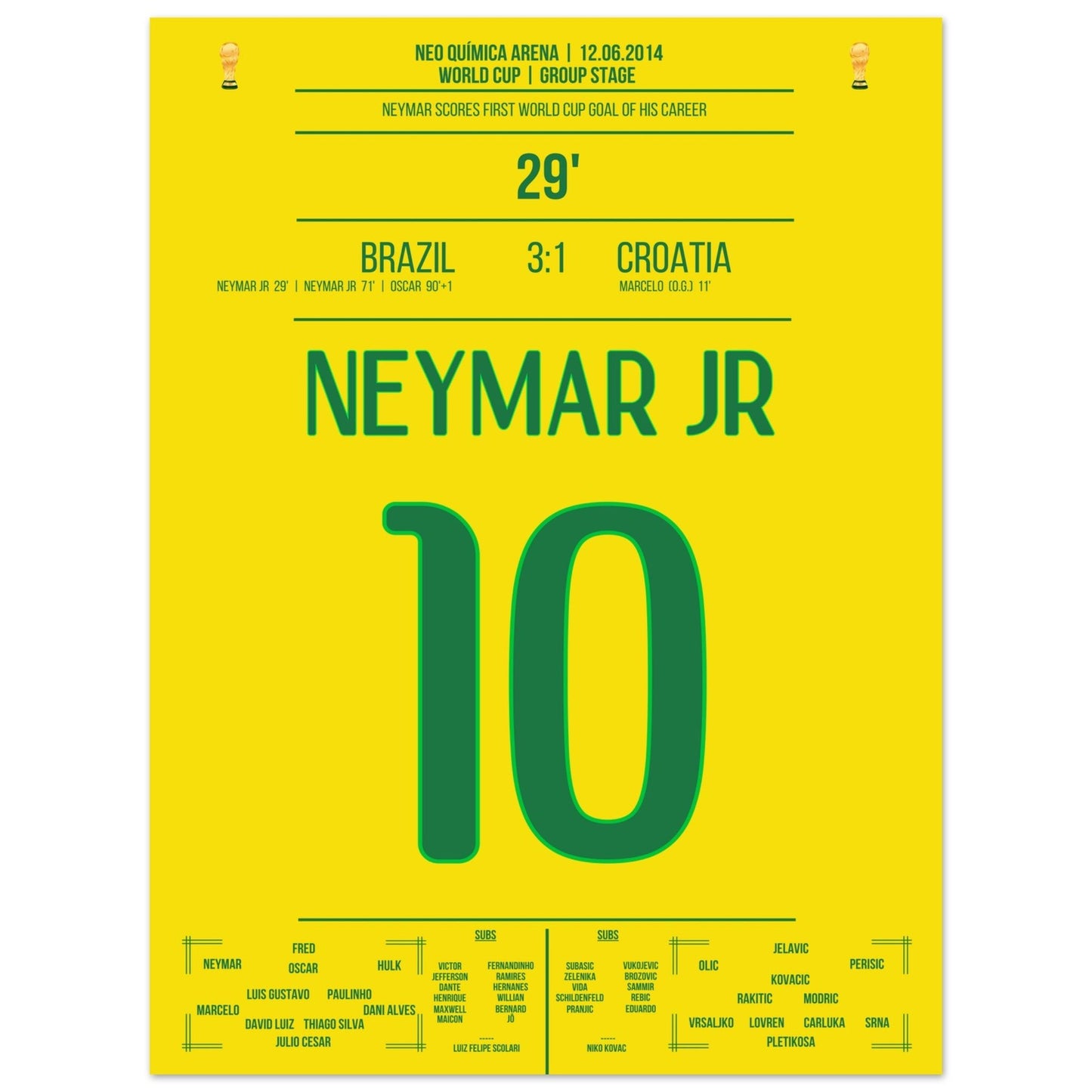 Neymar erzielt seinen ersten Treffer bei einer Weltmeisterschaft in 2014 30x40-cm-12x16-Ohne-Rahmen