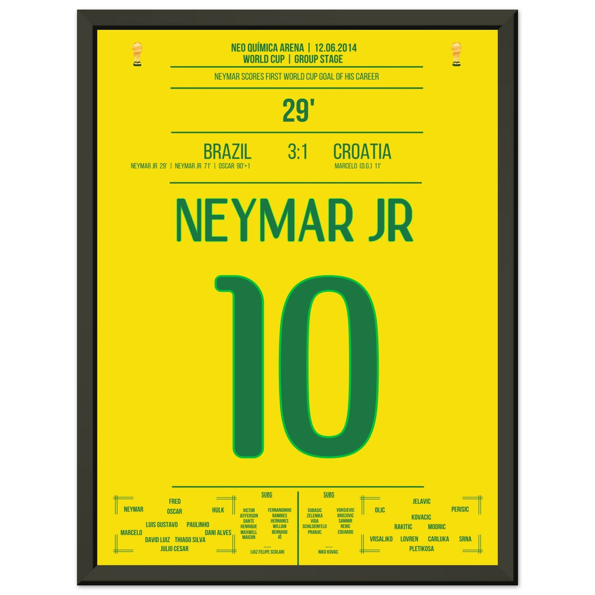 Neymar erzielt seinen ersten Treffer bei einer Weltmeisterschaft in 2014 30x40-cm-12x16-Schwarzer-Aluminiumrahmen