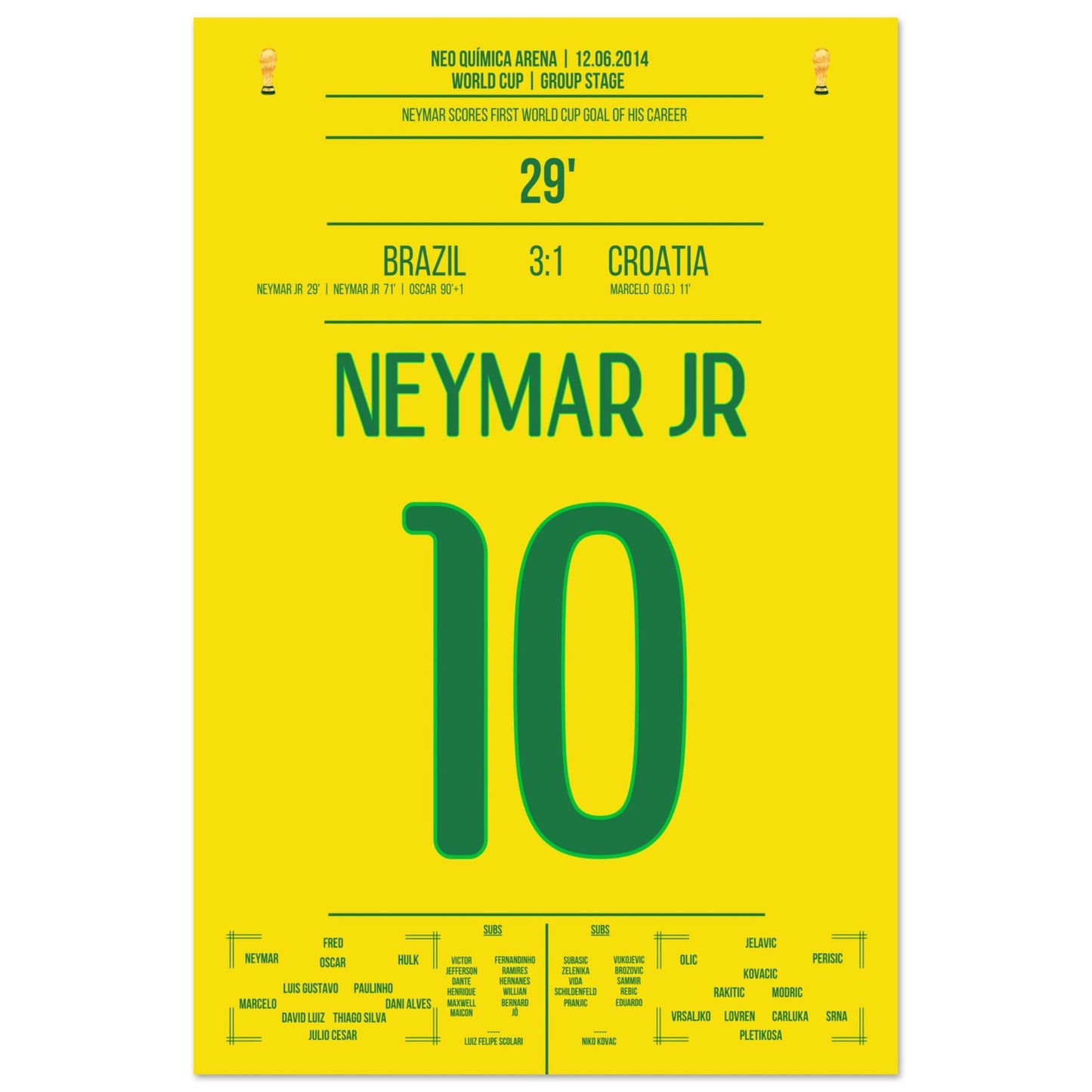 Neymar erzielt seinen ersten Treffer bei einer Weltmeisterschaft in 2014 60x90-cm-24x36-Ohne-Rahmen