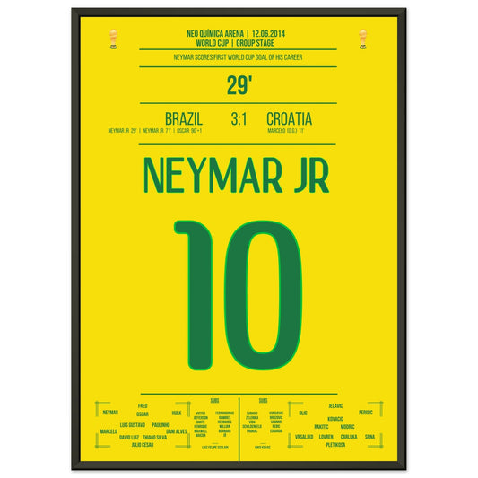 Neymar erzielt seinen ersten Treffer bei einer Weltmeisterschaft in 2014 50x70-cm-20x28-Schwarzer-Aluminiumrahmen